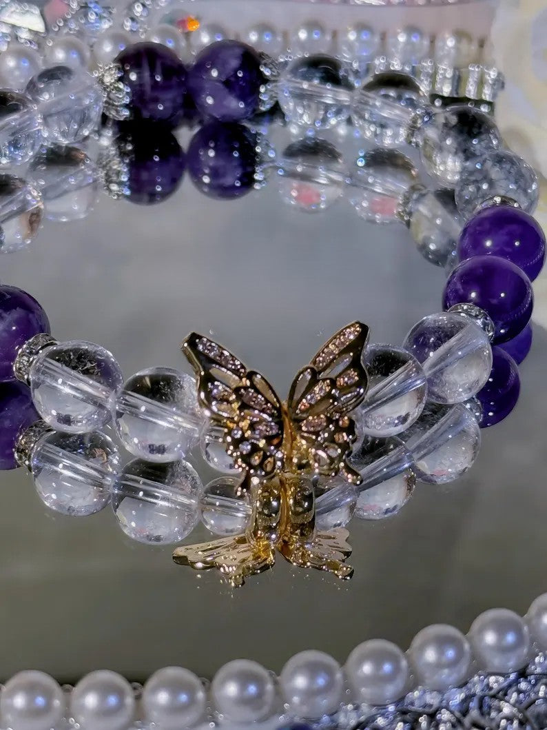 Manifest Intuition Bracelet – Clear Quartz, Dream Amethyst & Black Flash