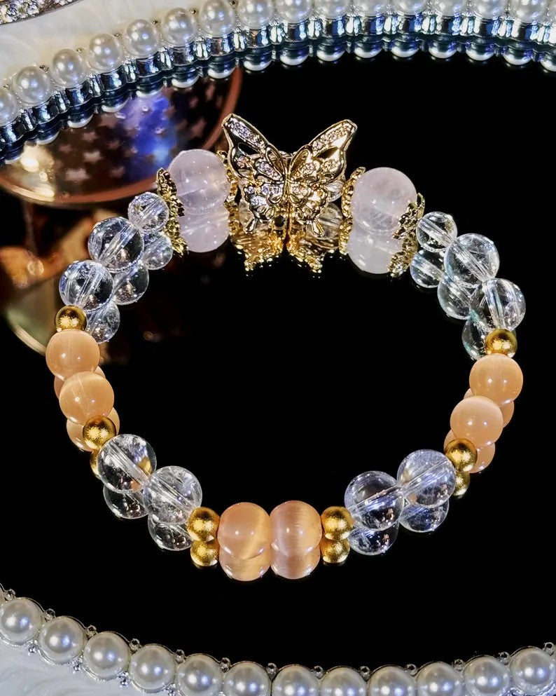 Calm Love Bracelet – Rose Quartz, Cat’s Eye & Clear Quartz