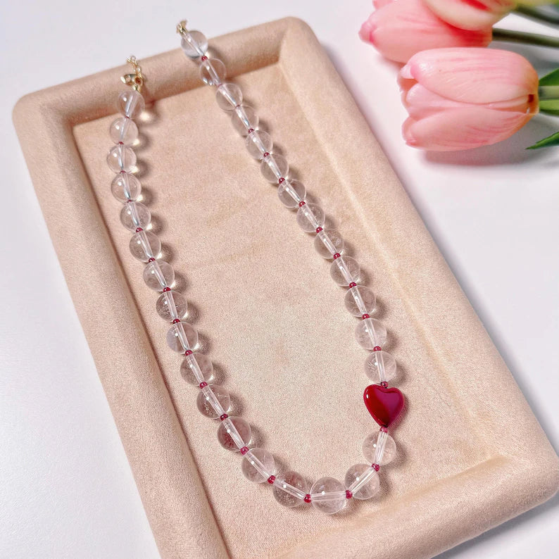 Clear Quartz & Garnet Choker: 18K Gold Accents, Crystal Healing Necklace