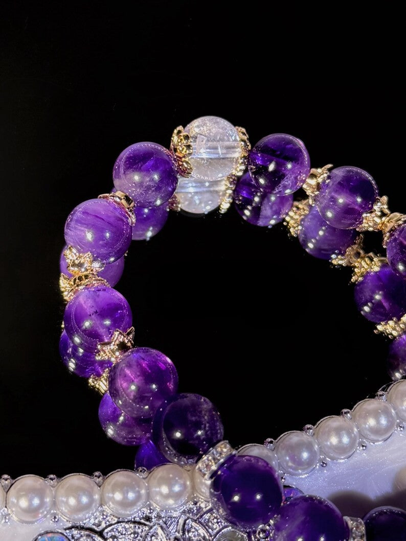Custom Crystal Bracelet: Amethyst & Clear Quartz - Energy Healing Jewelry