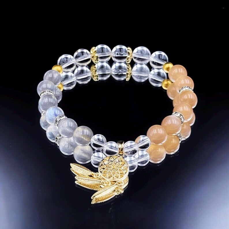 Love Attraction Crystal Bracelet Sunstone Moonstone - Confidence Opportunity Jewelry