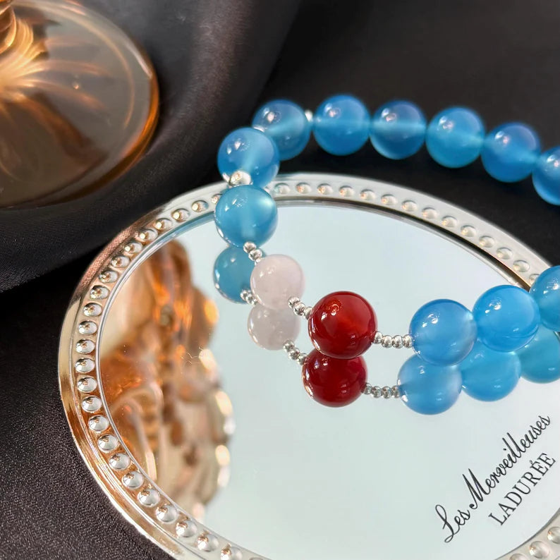 Love Attraction Crystal Bracelet: Blue Agate, Red Agate & Moonstone