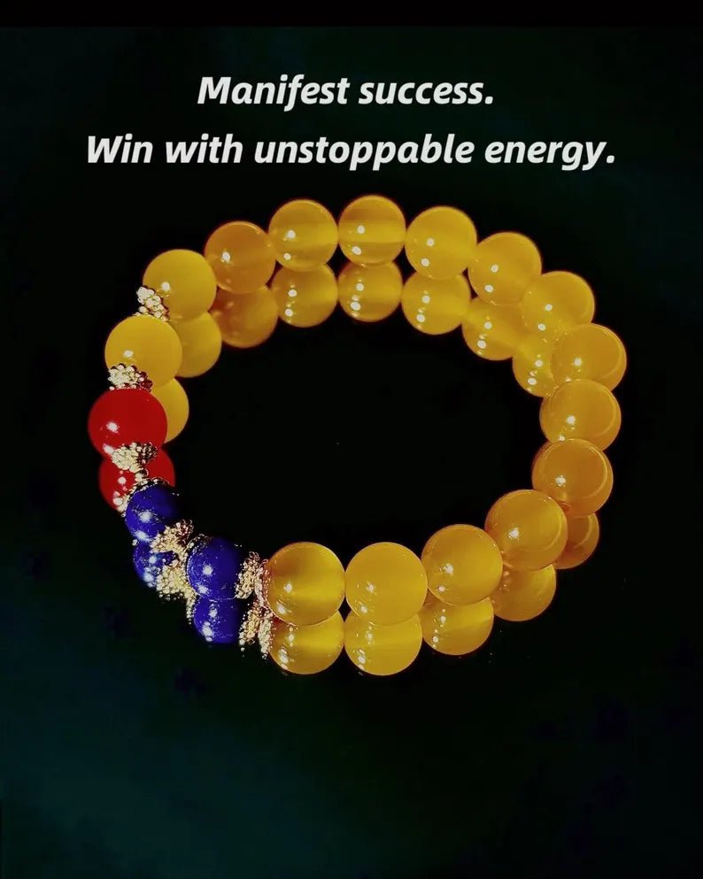 Manifest Success Bracelet – Yellow Agate, Red Agate & Lapis Lazuli