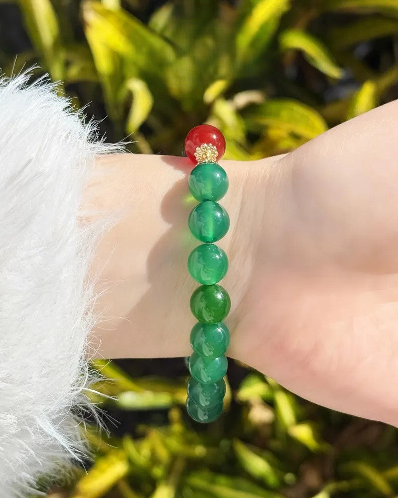 Manifest Calm & Vitality Bracelet – Green Chalcedony, Red Agate & Smoky Quartz