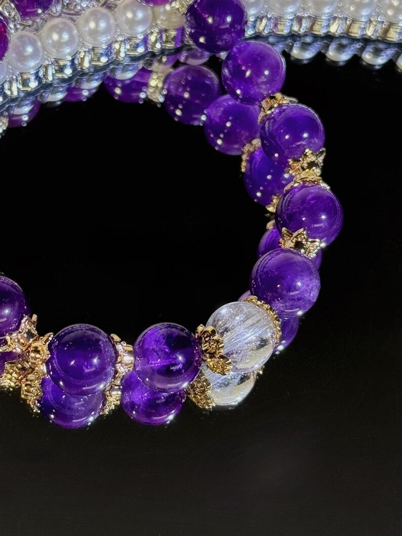 Custom Crystal Bracelet: Amethyst & Clear Quartz - Energy Healing Jewelry