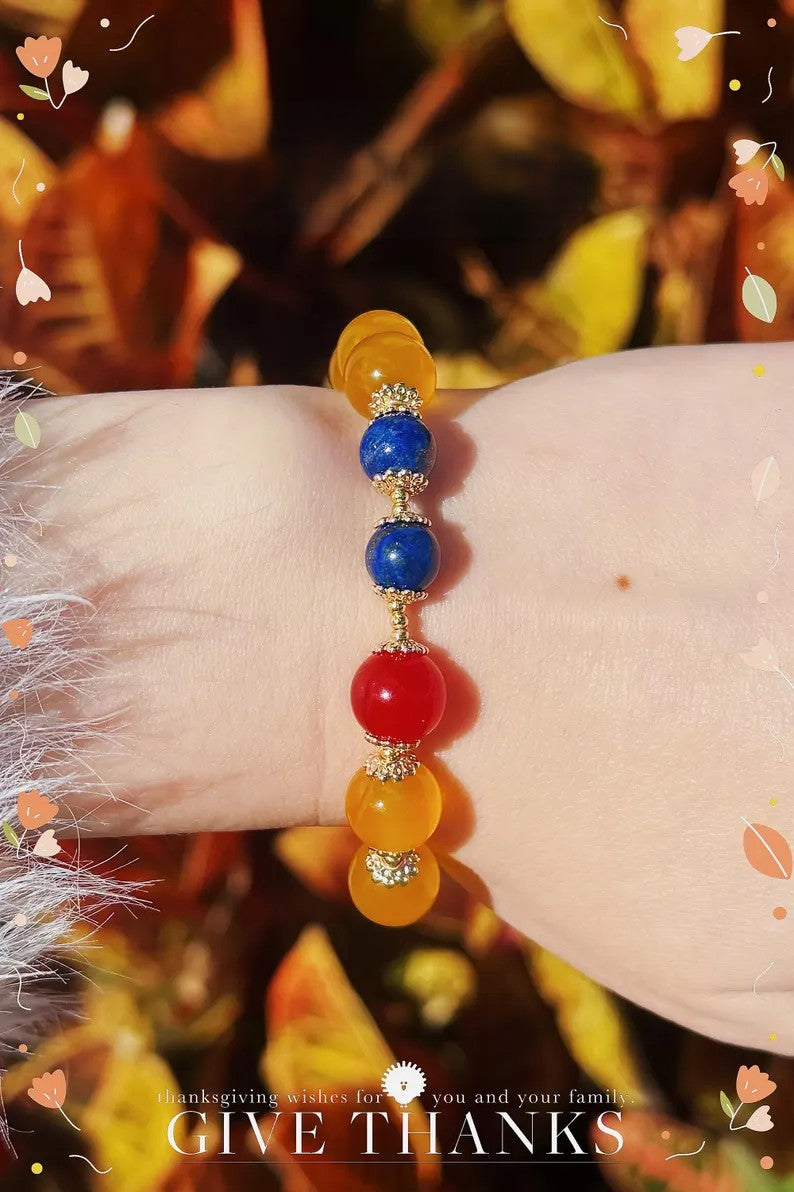 Manifest Success Bracelet – Yellow Agate, Red Agate & Lapis Lazuli