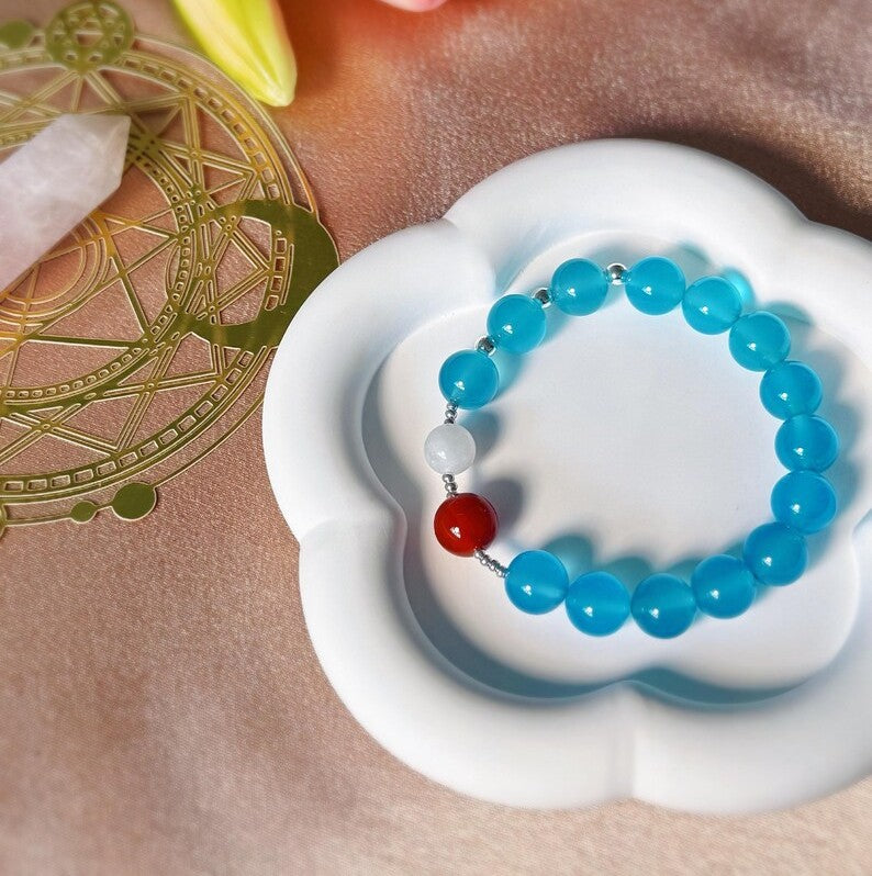 Love Attraction Crystal Bracelet: Blue Agate, Red Agate & Moonstone