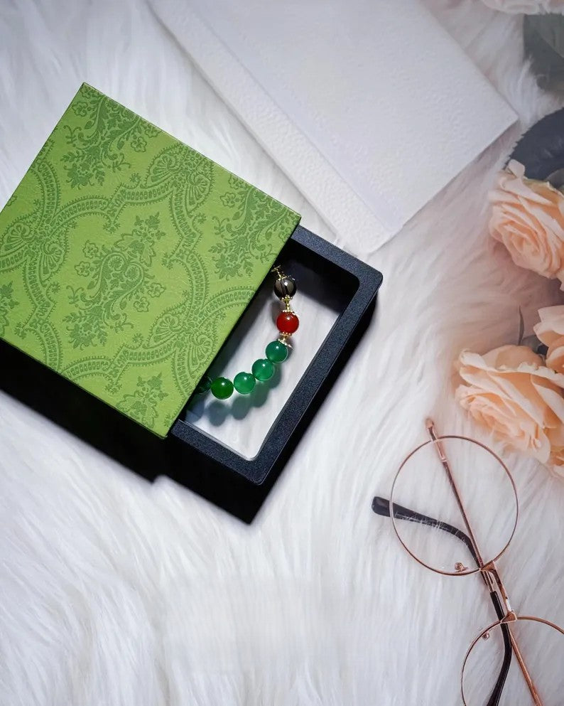 Manifest Calm & Vitality Bracelet – Green Chalcedony, Red Agate & Smoky Quartz