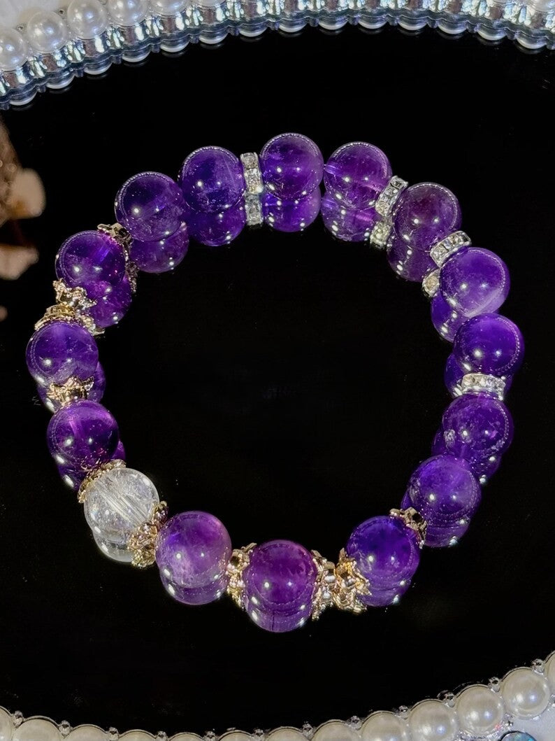 Custom Crystal Bracelet: Amethyst & Clear Quartz - Energy Healing Jewelry