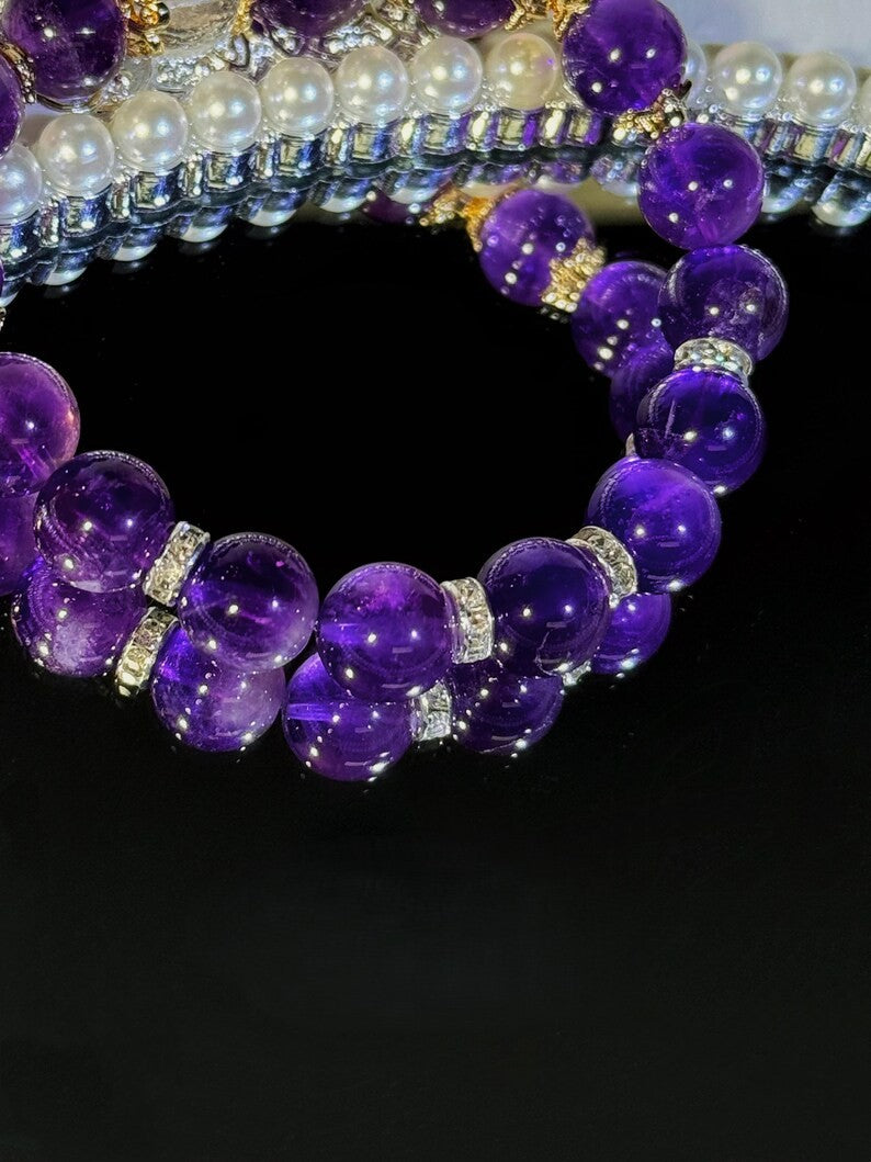 Custom Crystal Bracelet: Amethyst & Clear Quartz - Energy Healing Jewelry