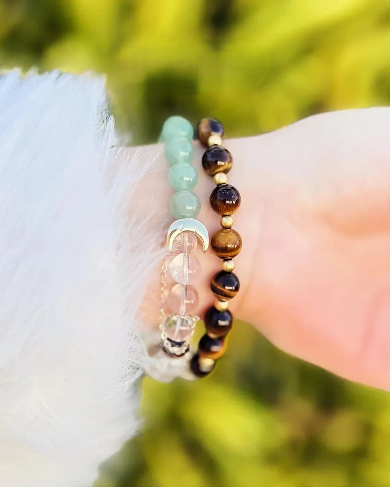 Taurus Zodiac Crystal Bracelet: Green Aventurine & Tiger's Eye Gemstones