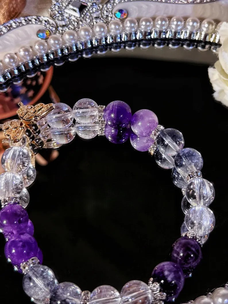 Manifest Intuition Bracelet – Clear Quartz, Dream Amethyst & Black Flash