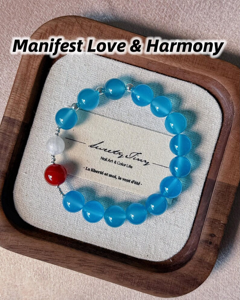 Love Attraction Crystal Bracelet: Blue Agate, Red Agate & Moonstone