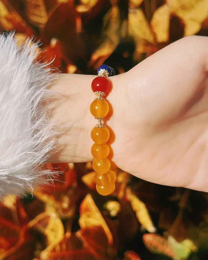 Manifest Success Bracelet – Yellow Agate, Red Agate & Lapis Lazuli