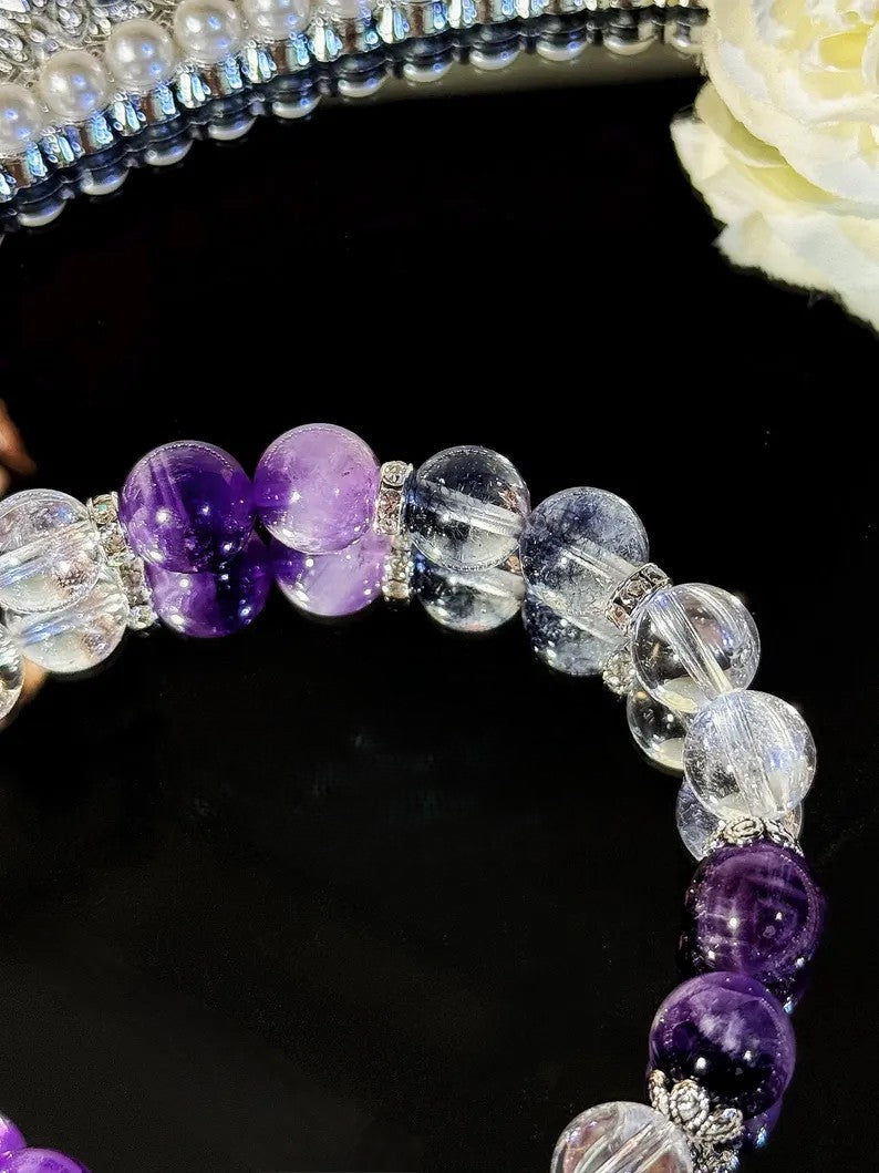 Manifest Intuition Bracelet – Clear Quartz, Dream Amethyst & Black Flash