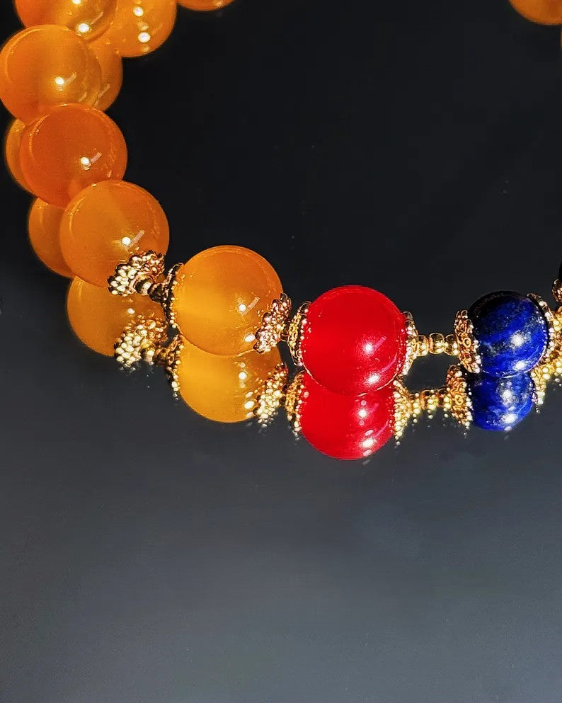 Manifest Success Bracelet – Yellow Agate, Red Agate & Lapis Lazuli