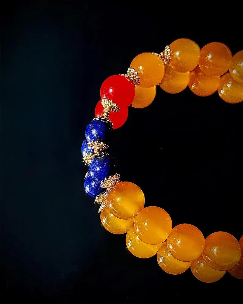 Manifest Success Bracelet – Yellow Agate, Red Agate & Lapis Lazuli