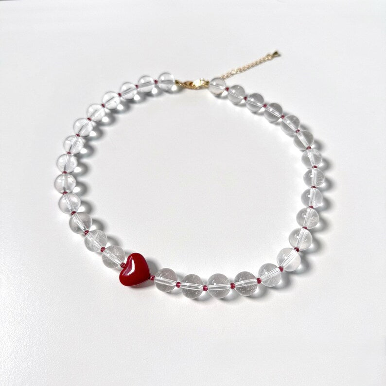 Clear Quartz & Garnet Choker: 18K Gold Accents, Crystal Healing Necklace