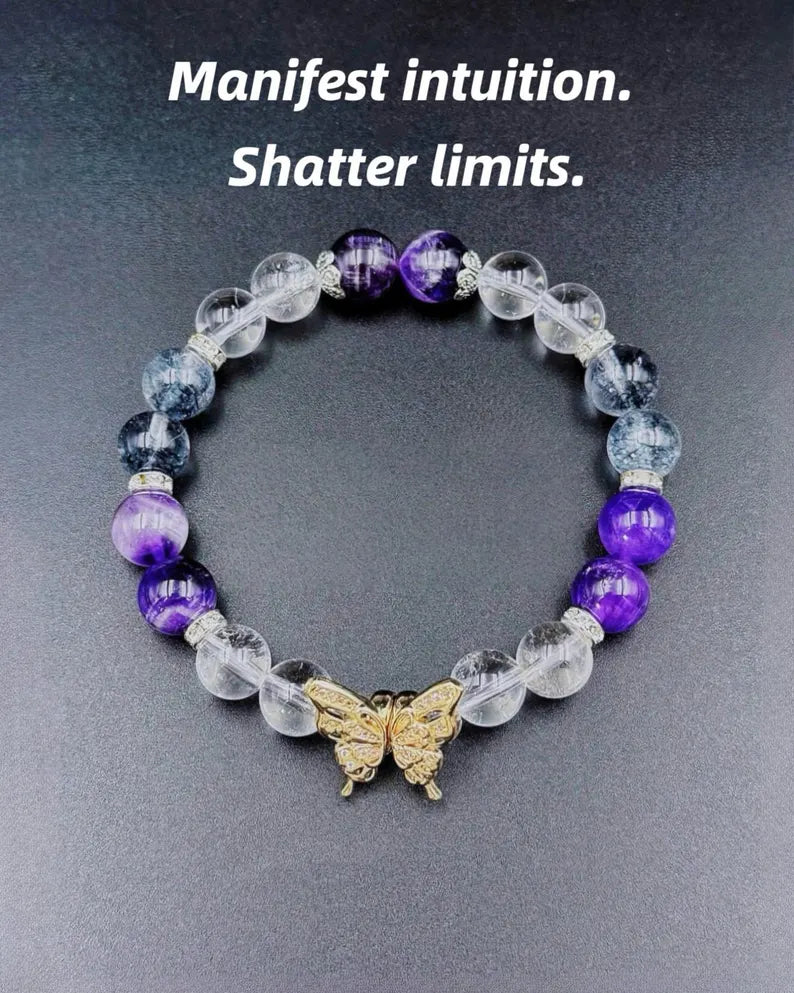 Manifest Intuition Bracelet – Clear Quartz, Dream Amethyst & Black Flash