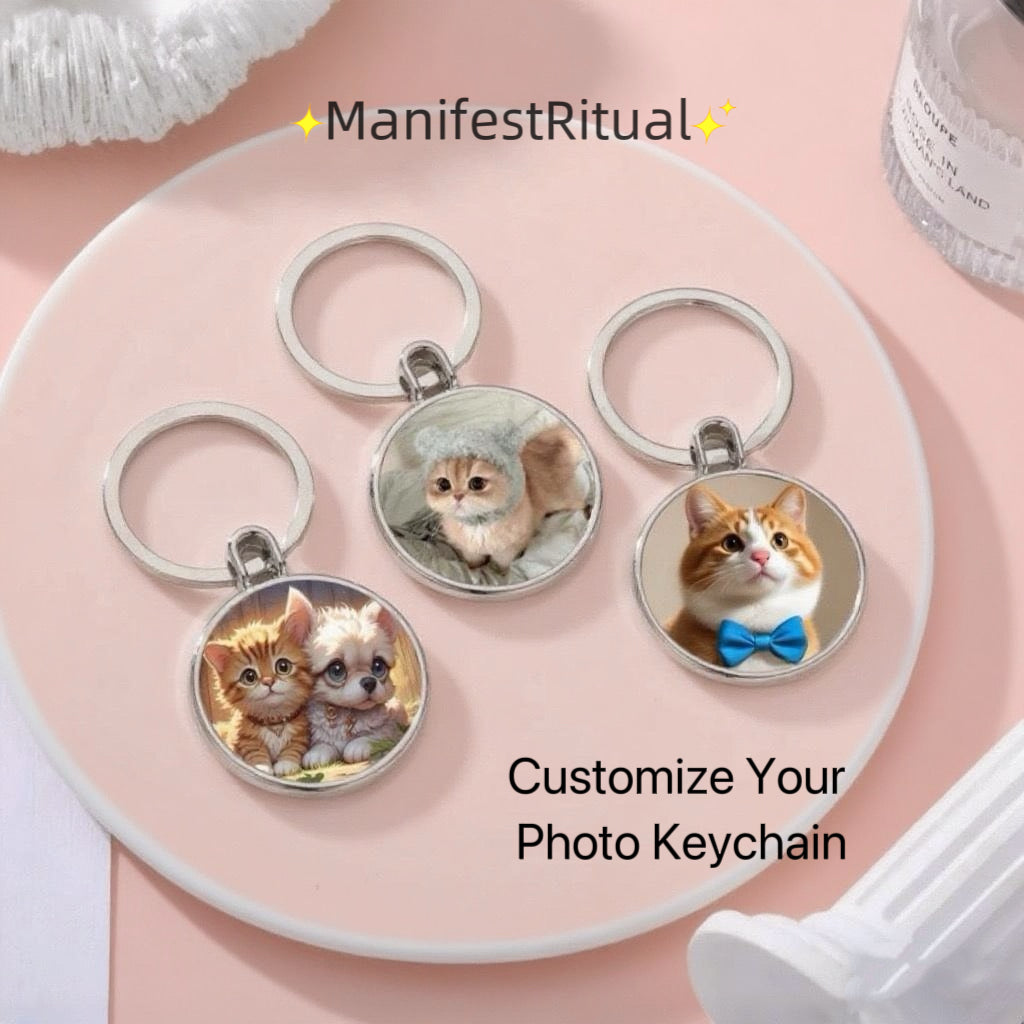 Custom Photo Keychain – Personalized with Pet Portraits, People, Couples, or Family Photos | Engraved Round Keepsake Key Ring | ManifestRituals Gift Edition