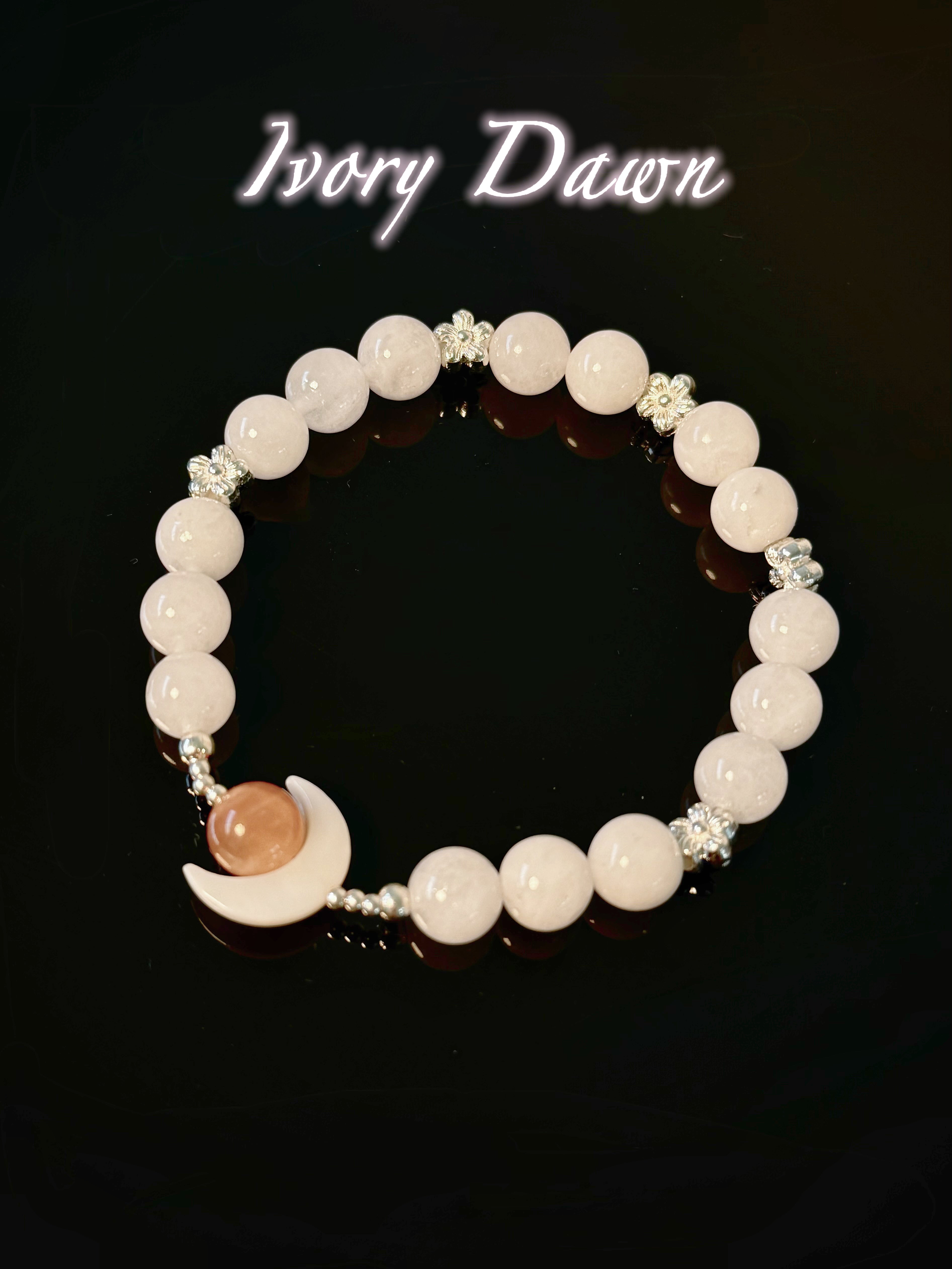 Ivory Dawn — White Jade Sunstone & Deep Sea Shell Bracelet – Calming Energy, Inner Radiance, Ocean-Inspired Gemstone Jewelry, Gift for Her