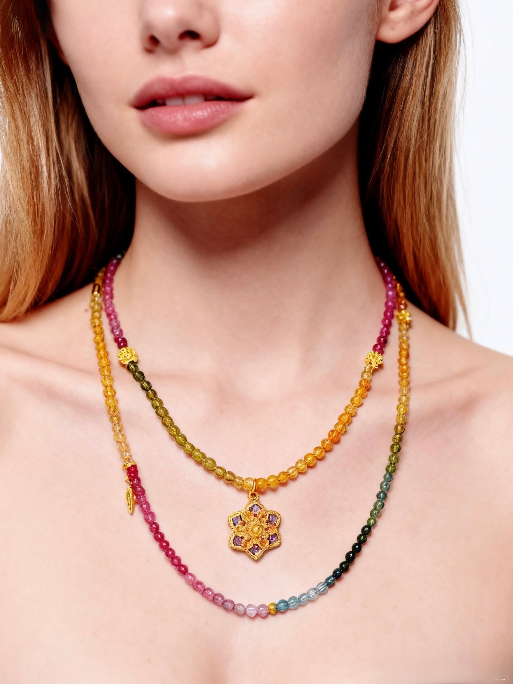 Natural Tourmaline Long Double Wrap Necklace, 100cm Gradient Tourmaline Pendant Necklace, Genuine Gemstone Layered Necklace, Handmade