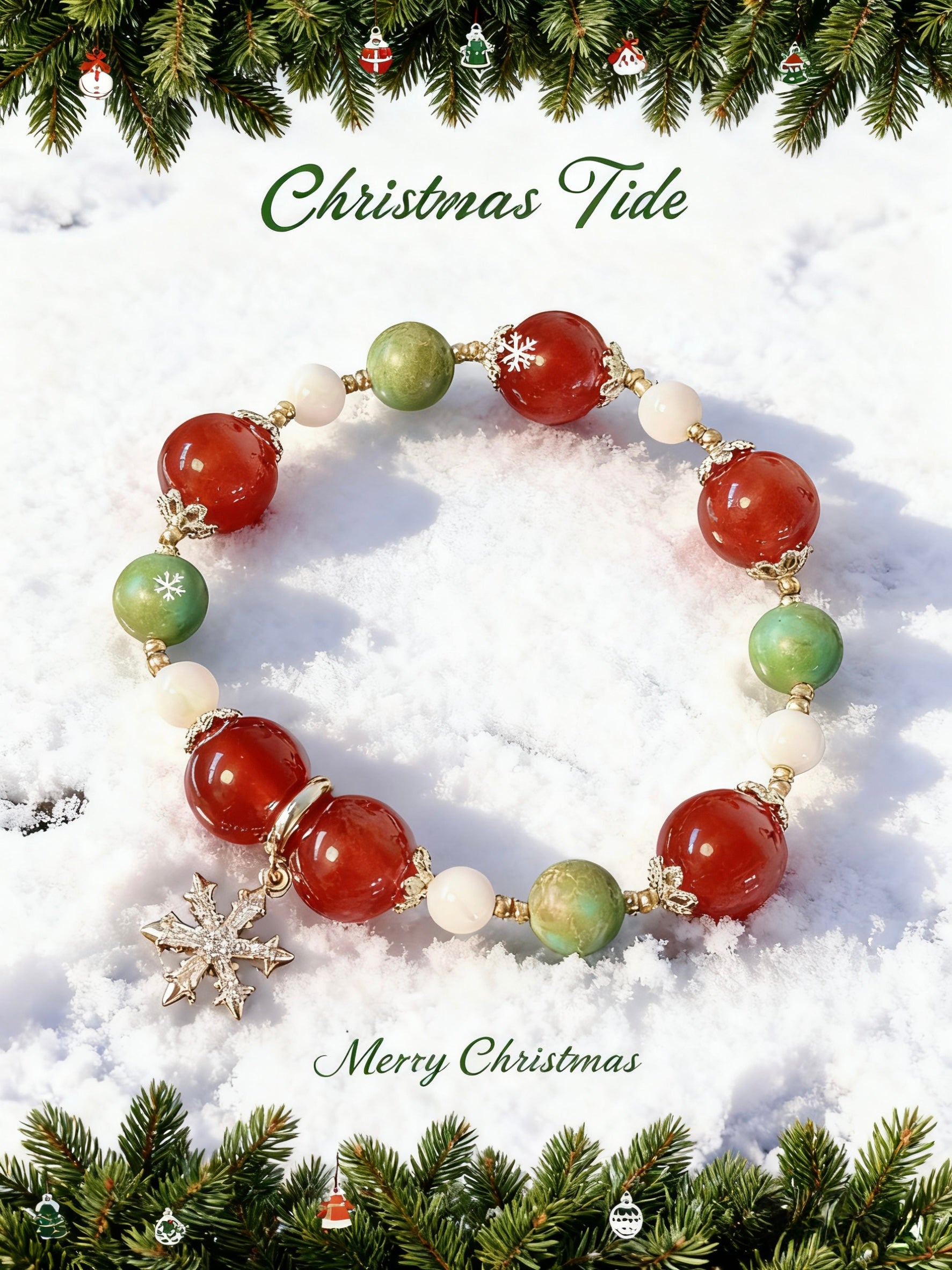 Christmas Tide Bracelet – Turquoise Red Agate Natural Shell, Holiday Beaded Bracelet, Festive Gift, Ocean Christmas Jewelry