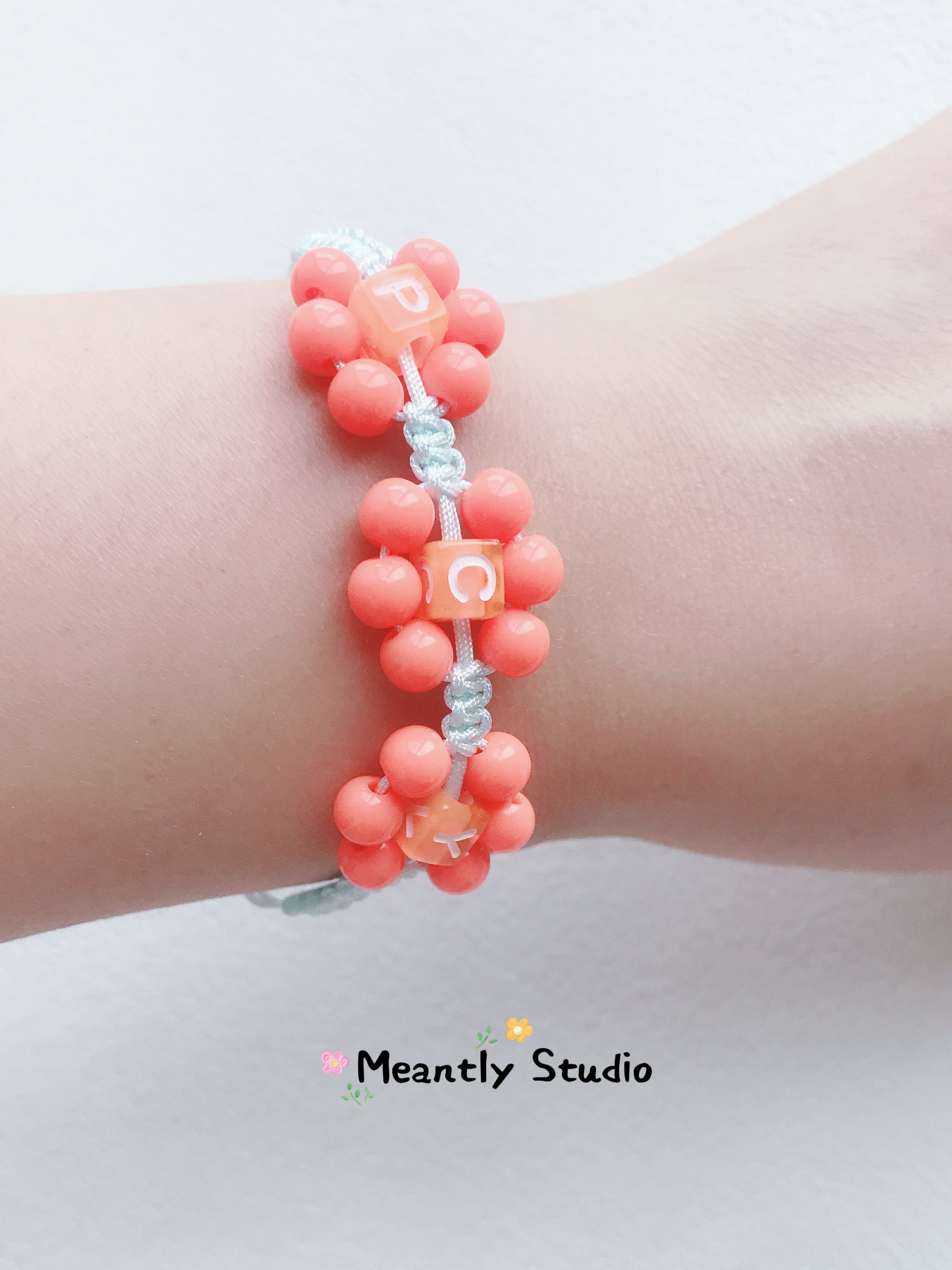 Personalized Beaded Flower Bracelet: Adjustable Macrame Initial Bracelet