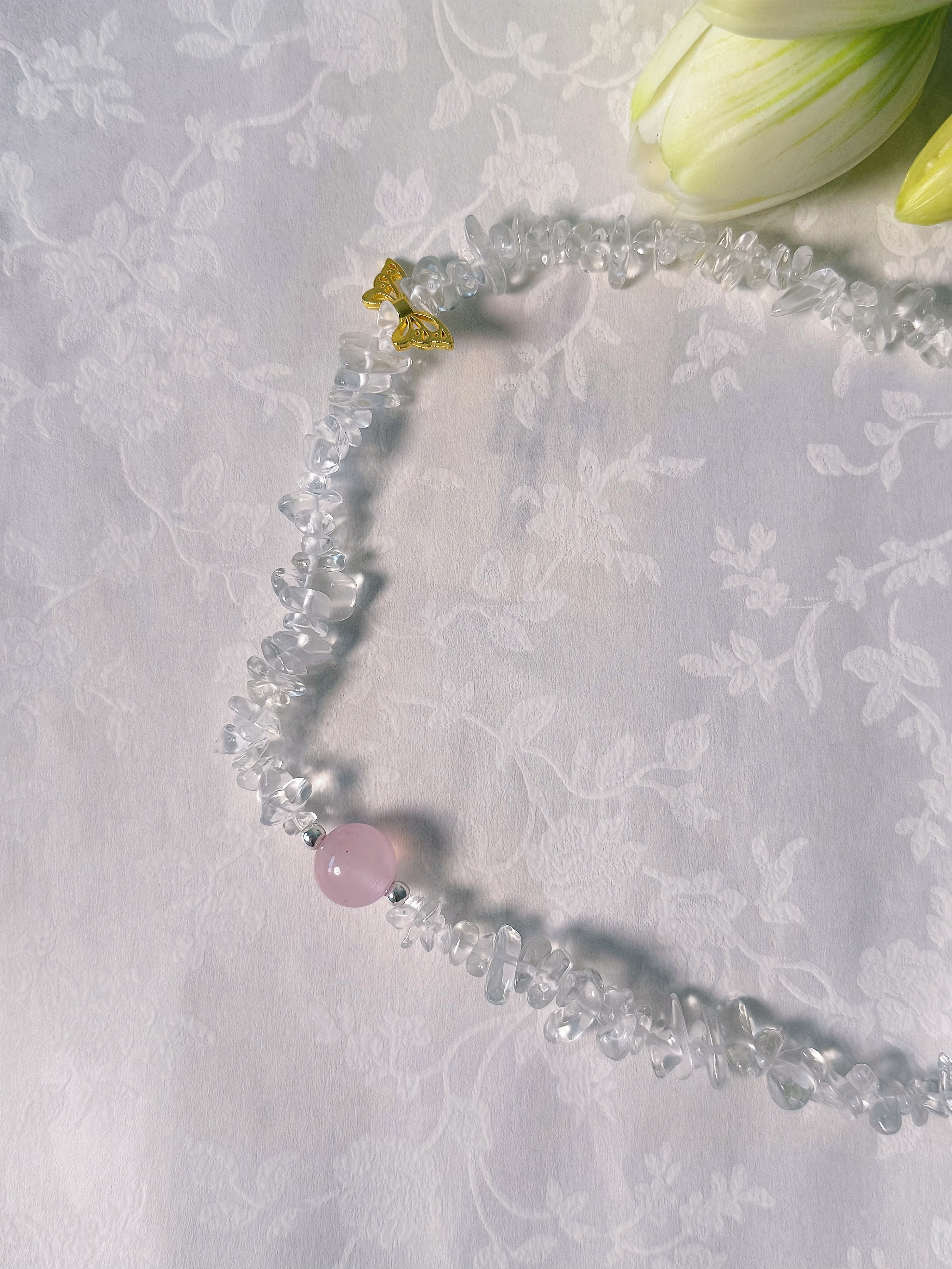 Clear Quartz Chips & Rose Quartz Necklace: Healing Crystal Choker