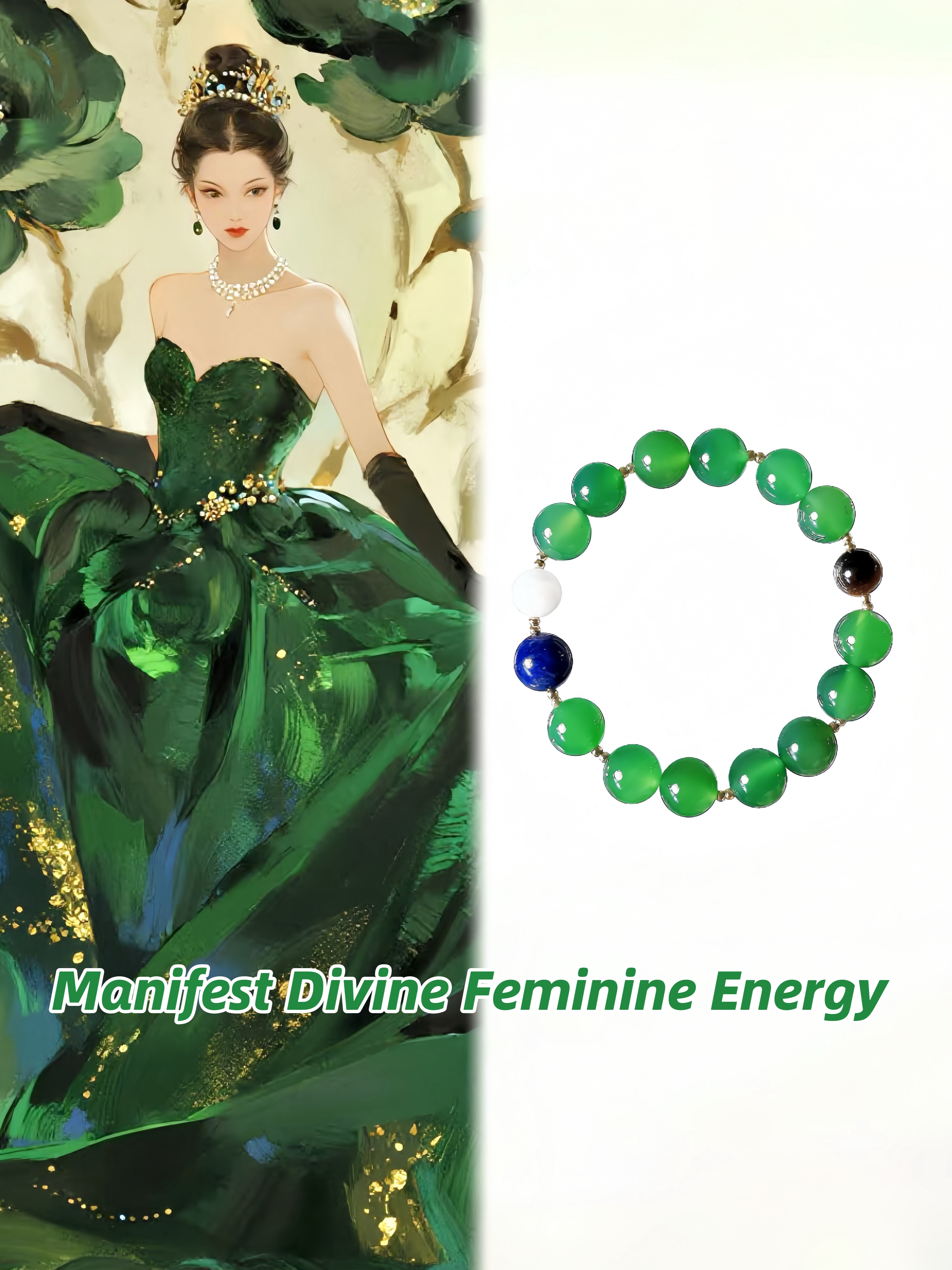 The Queen’s Bracelet Collection 3 | Green Agate, Lapis Lazuli, Moonstone, Tiger’s Eye – Sacred Goddess Energy