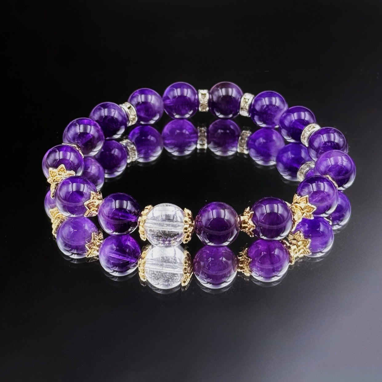 Custom Crystal Bracelet: Amethyst & Clear Quartz - Energy Healing Jewelry