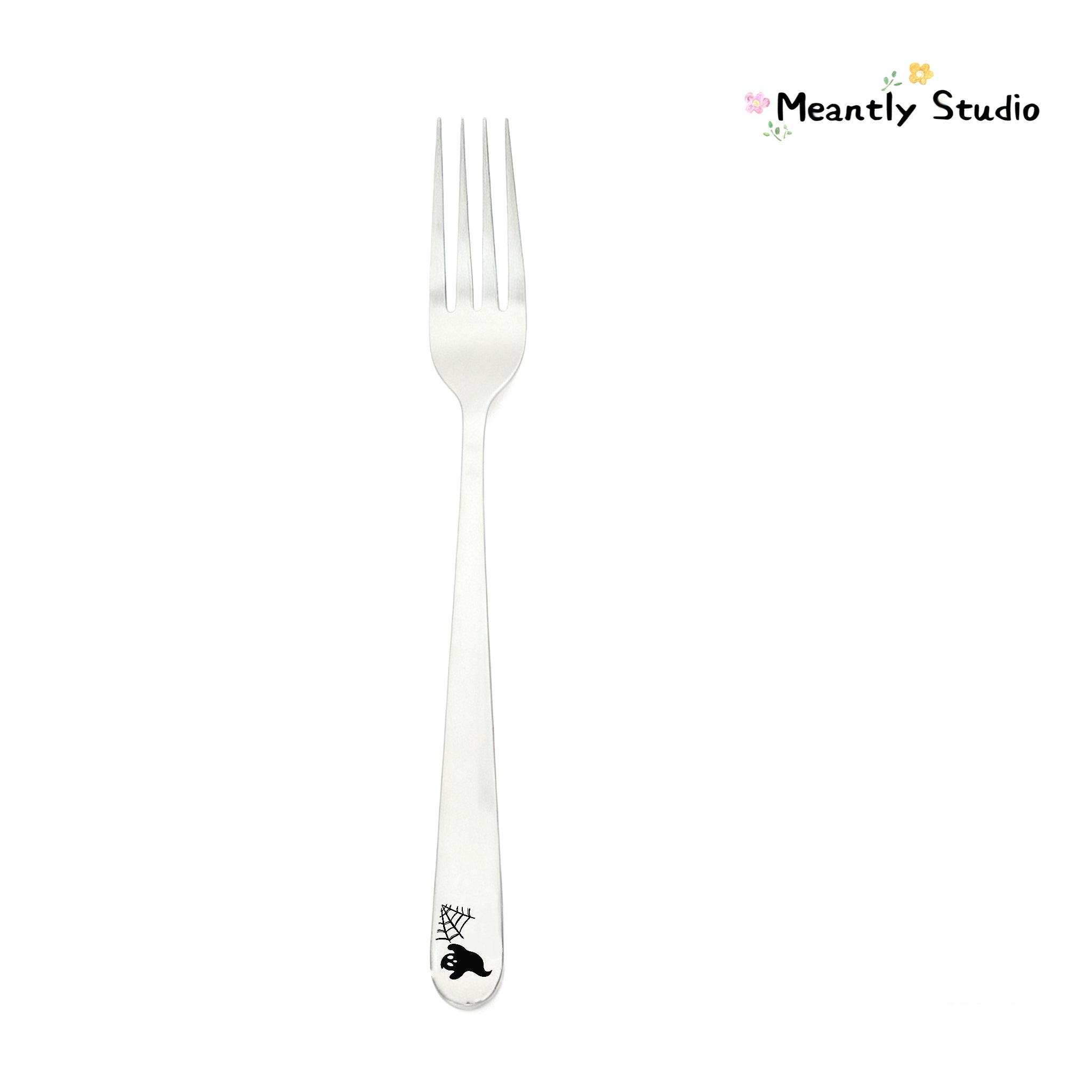 Halloween Cat & Ghost Cutlery Set – 4pcs Stainless Steel Flatware | Spooky Cute Tableware for Kids & Adults | ManifestRituals Halloween Edition