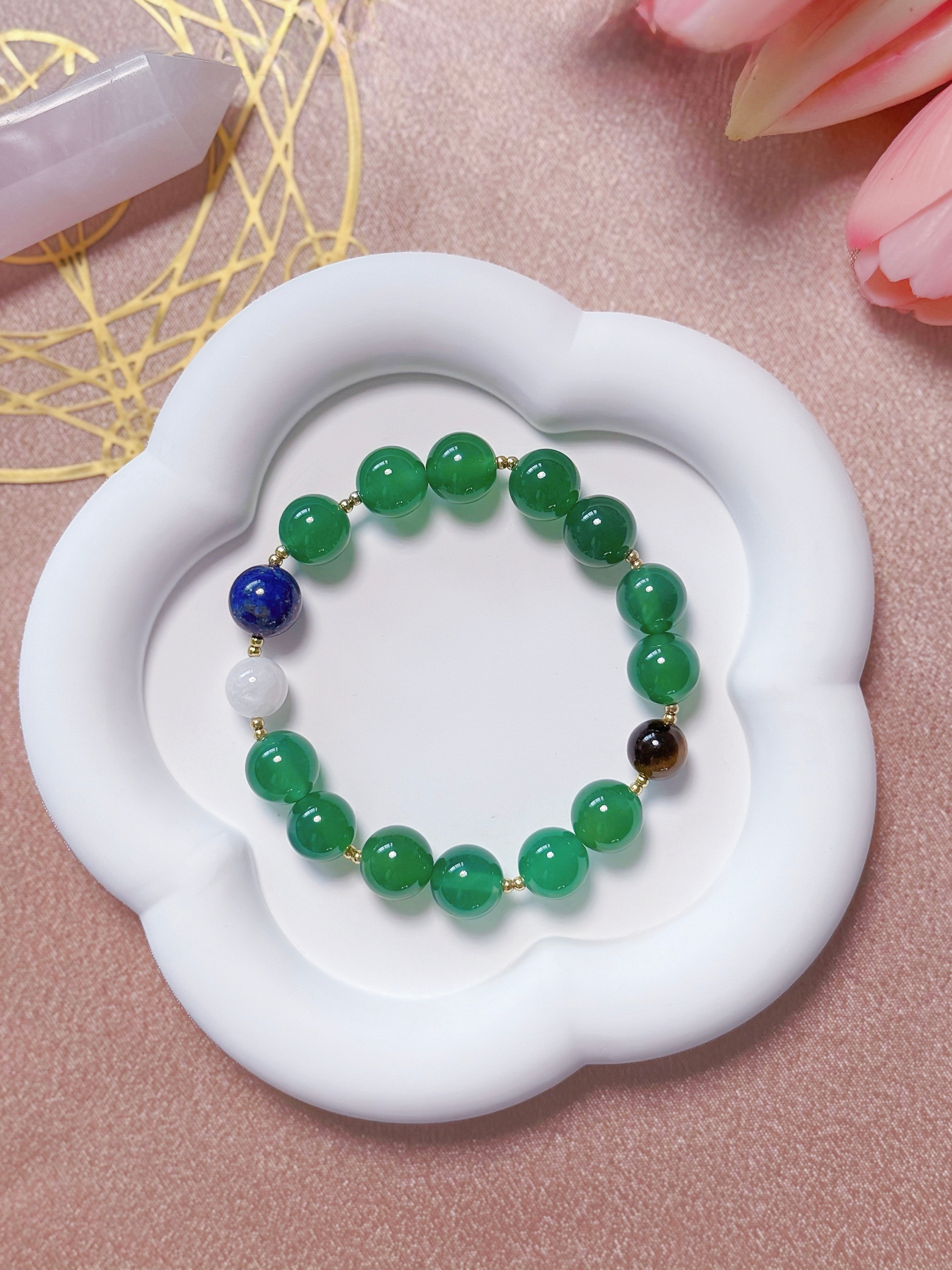The Queen’s Bracelet Collection 3 | Green Agate, Lapis Lazuli, Moonstone, Tiger’s Eye – Sacred Goddess Energy