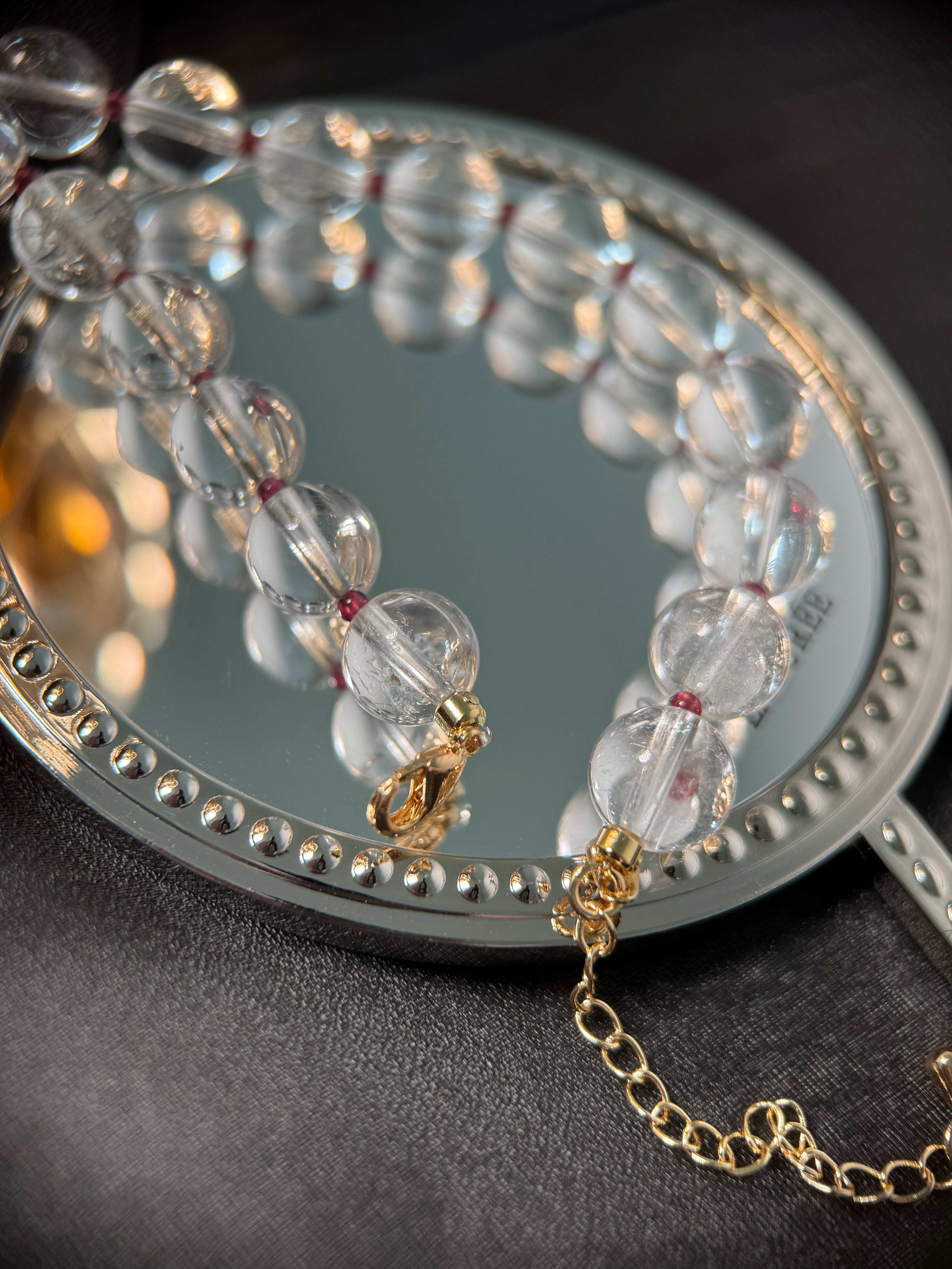 Clear Quartz & Garnet Choker: 18K Gold Accents, Crystal Healing Necklace