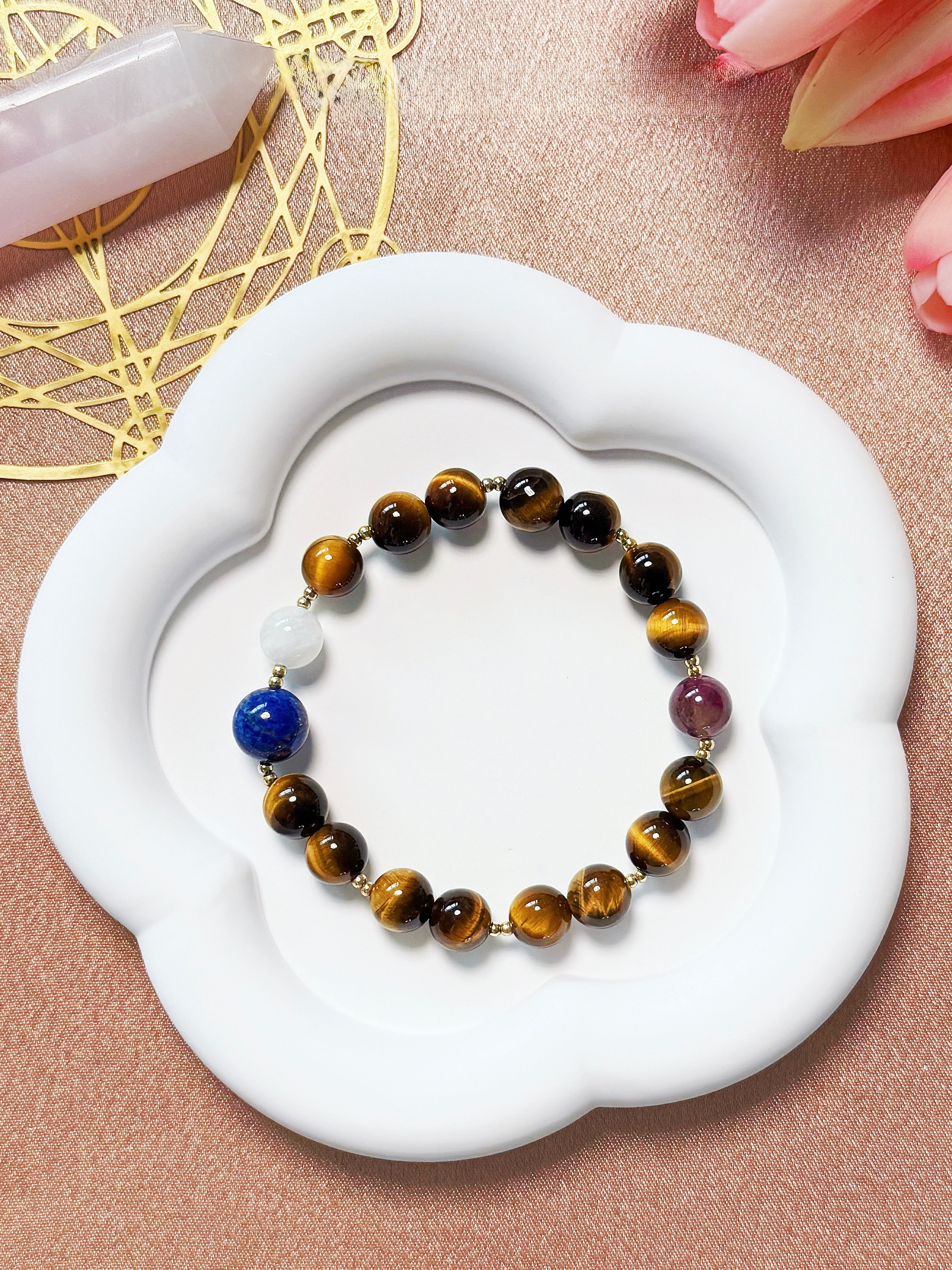 The Queen’s Bracelet Collection 5| Lapis Lazuli Moonstone Bracelet: Tiger's Eye, Tourmaline - Goddess Energy