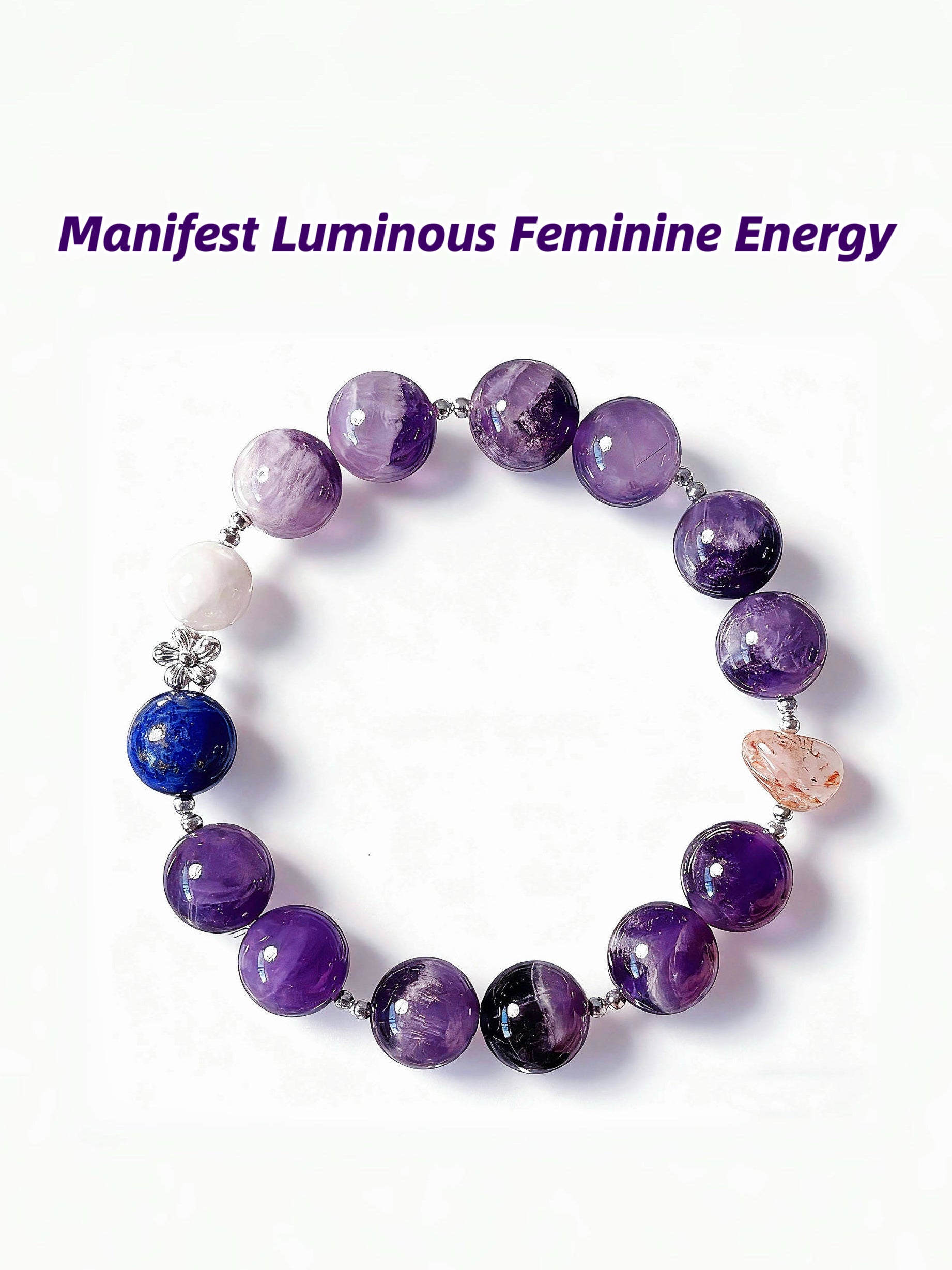 The Queen’s Bracelet Collection 10 | Amethyst, Lapis Lazuli, Moonstone, Lepidolite Bracelet – Feminine Energy
