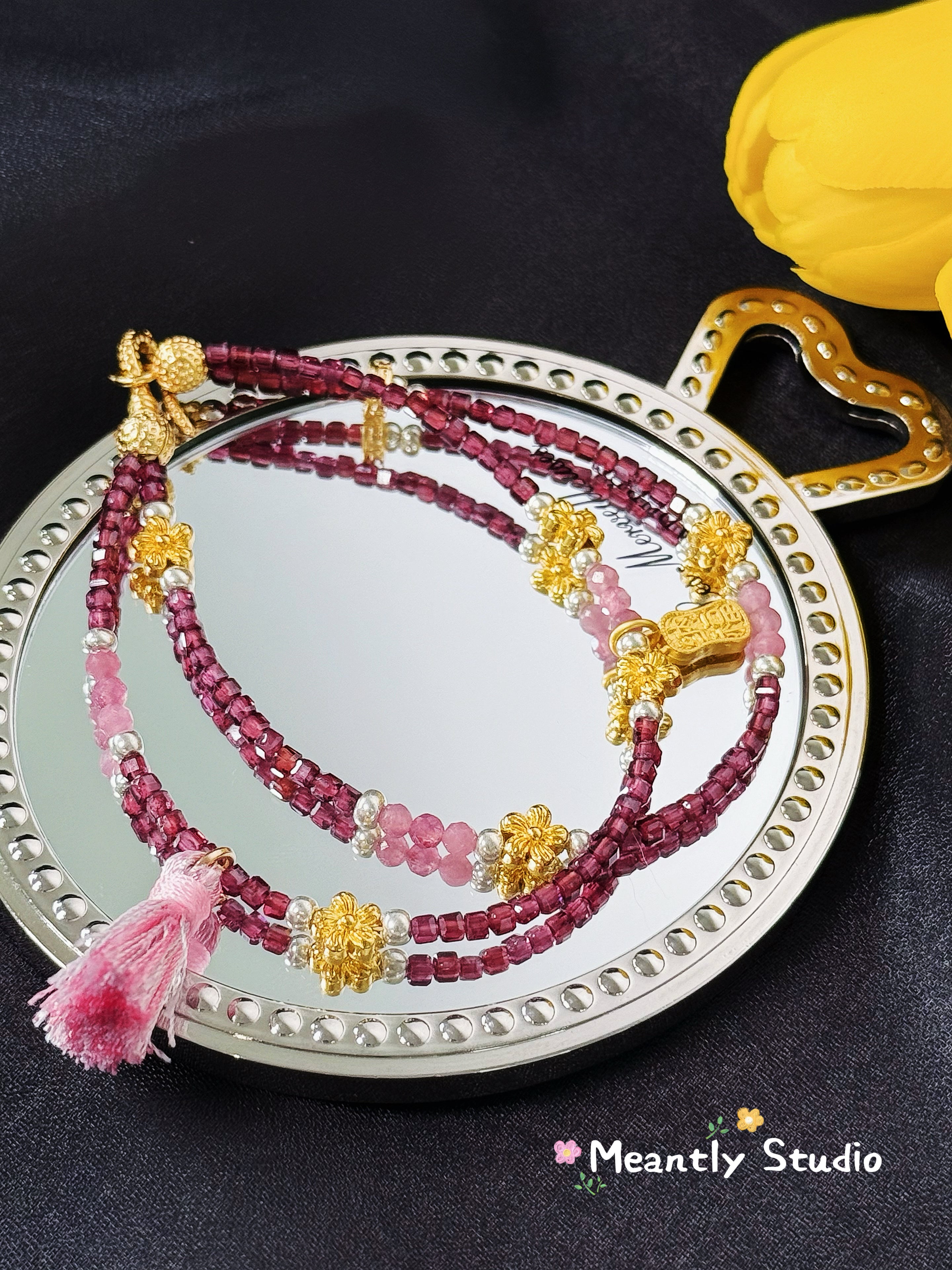 Natural Garnet and Pink Tourmaline Bracelet. Handmade Gemstone Jewelry, Healing Crystal Bracelet for Women