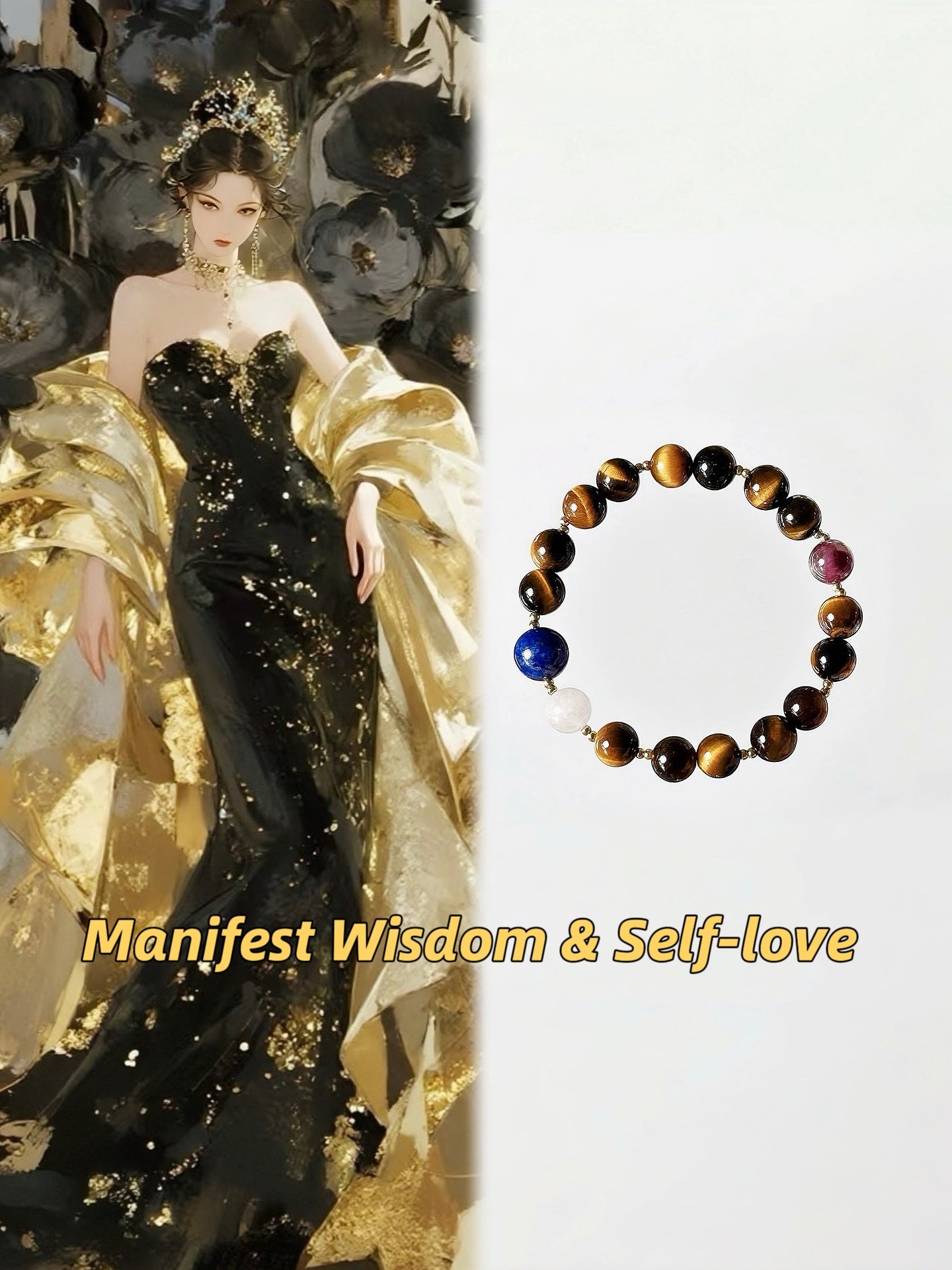 The Queen’s Bracelet Collection 5| Lapis Lazuli Moonstone Bracelet: Tiger's Eye, Tourmaline - Goddess Energy