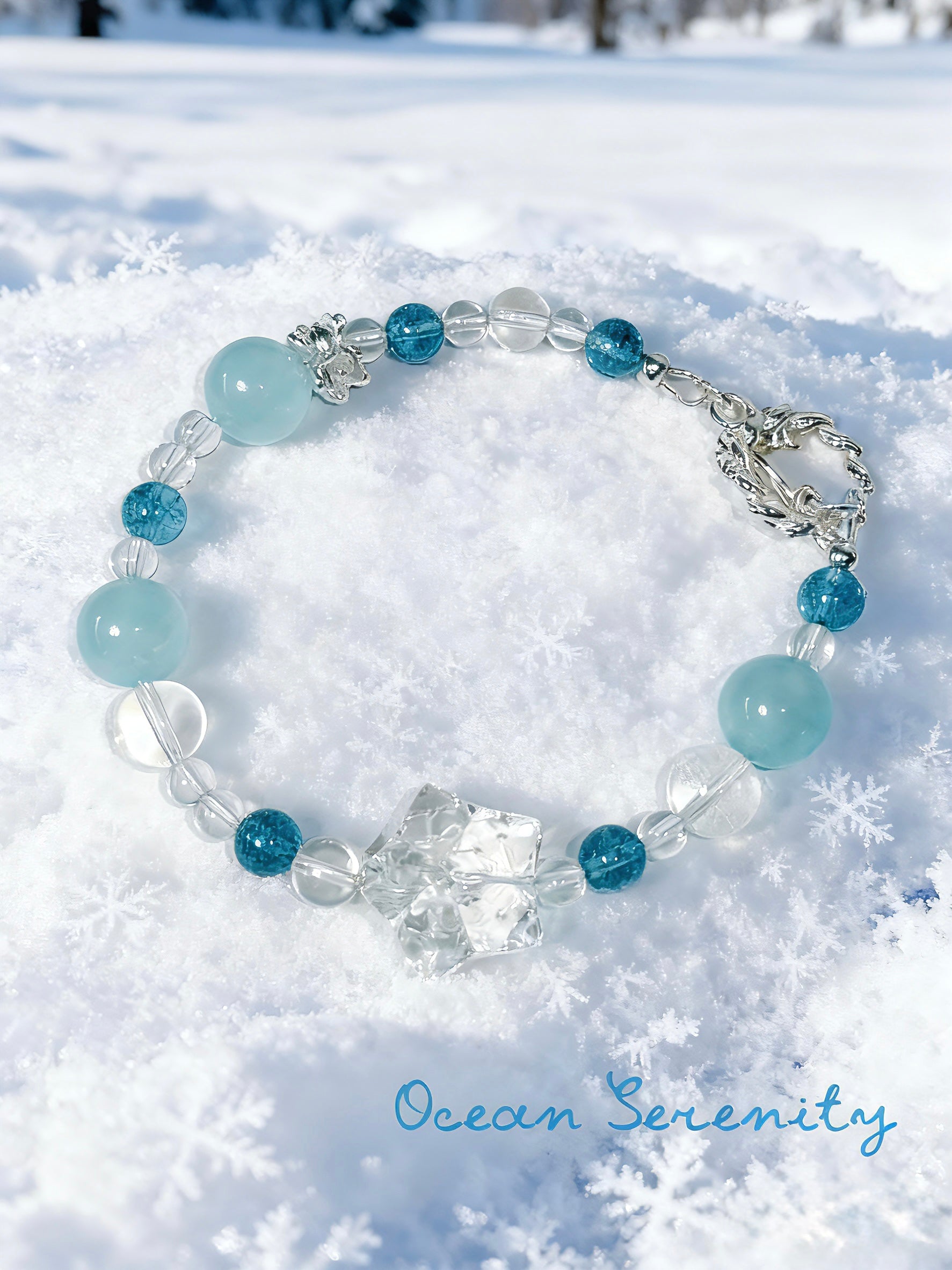 Aquamarine & Clear Quartz Bracelet – Calm Energy, Clarity, Stress Relief, Protection, Healing Crystal Bracelet, Spiritual Jewelry
