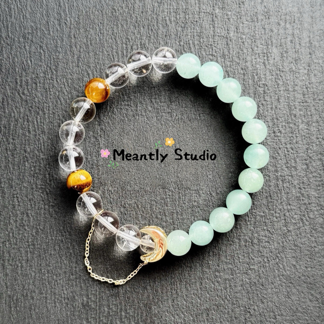 Taurus Zodiac Crystal Bracelet: Green Aventurine & Tiger's Eye Gemstones