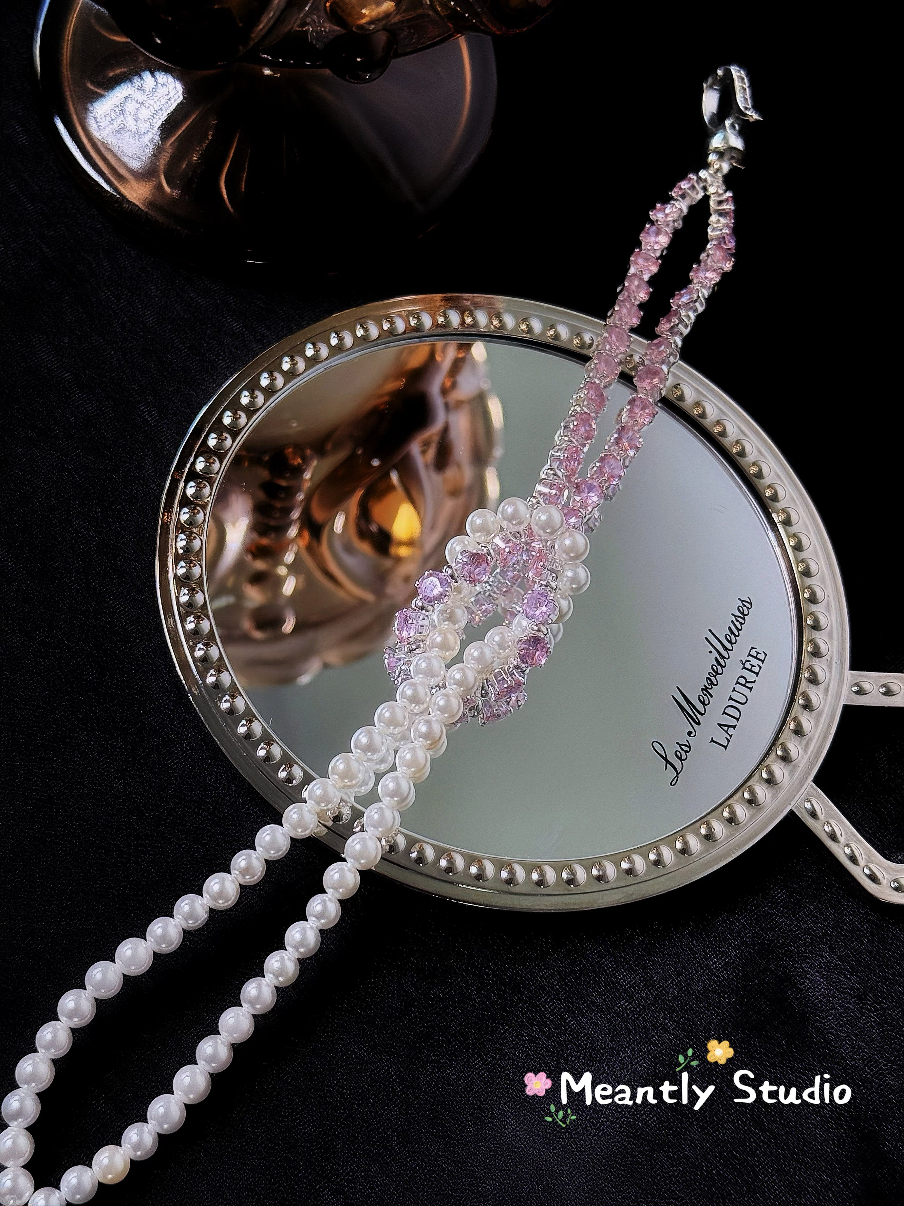 Designer Two-Tone Bracelet – Handmade Zircon & Faux Pearl Jewelry, Limited Edition Bicolor Beaded Bracelet for Women