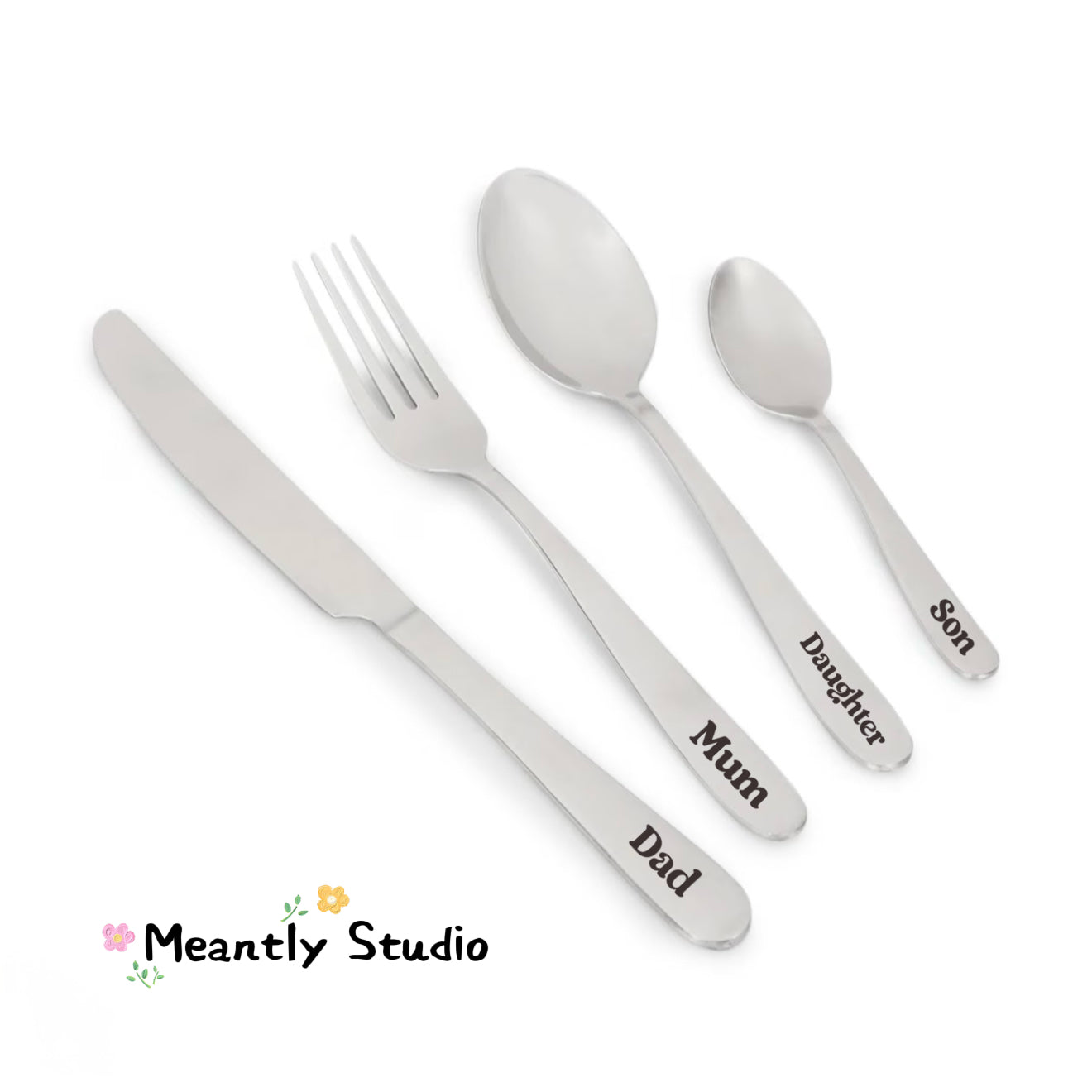 Personalized Engraved Cutlery Set – Custom Name Stainless Steel Knife Fork Spoon, Laser Engraved Flatware Gift for Family or Couple