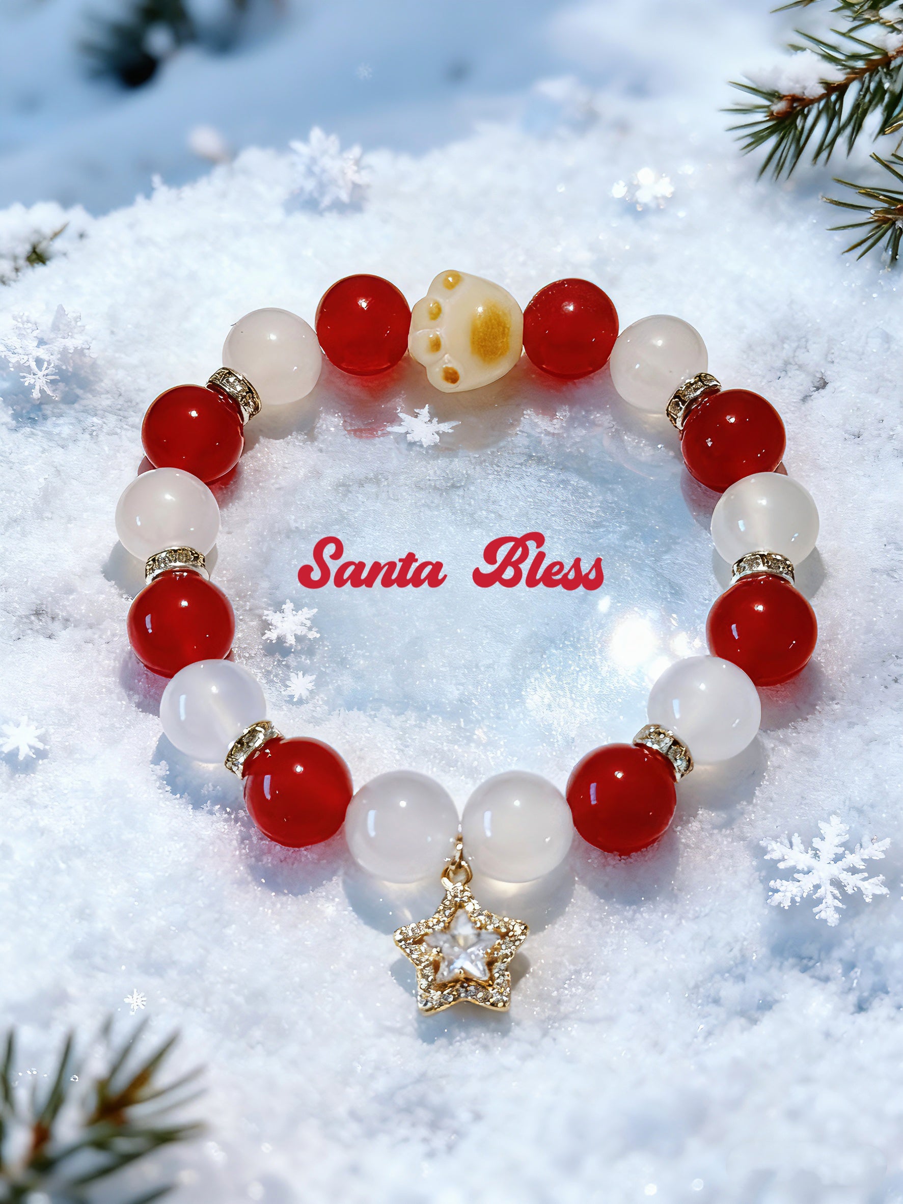 Santa Bless Bracelet –Red Carnelian × White Agate Bracelet | Festive Energy & Holiday Blessings