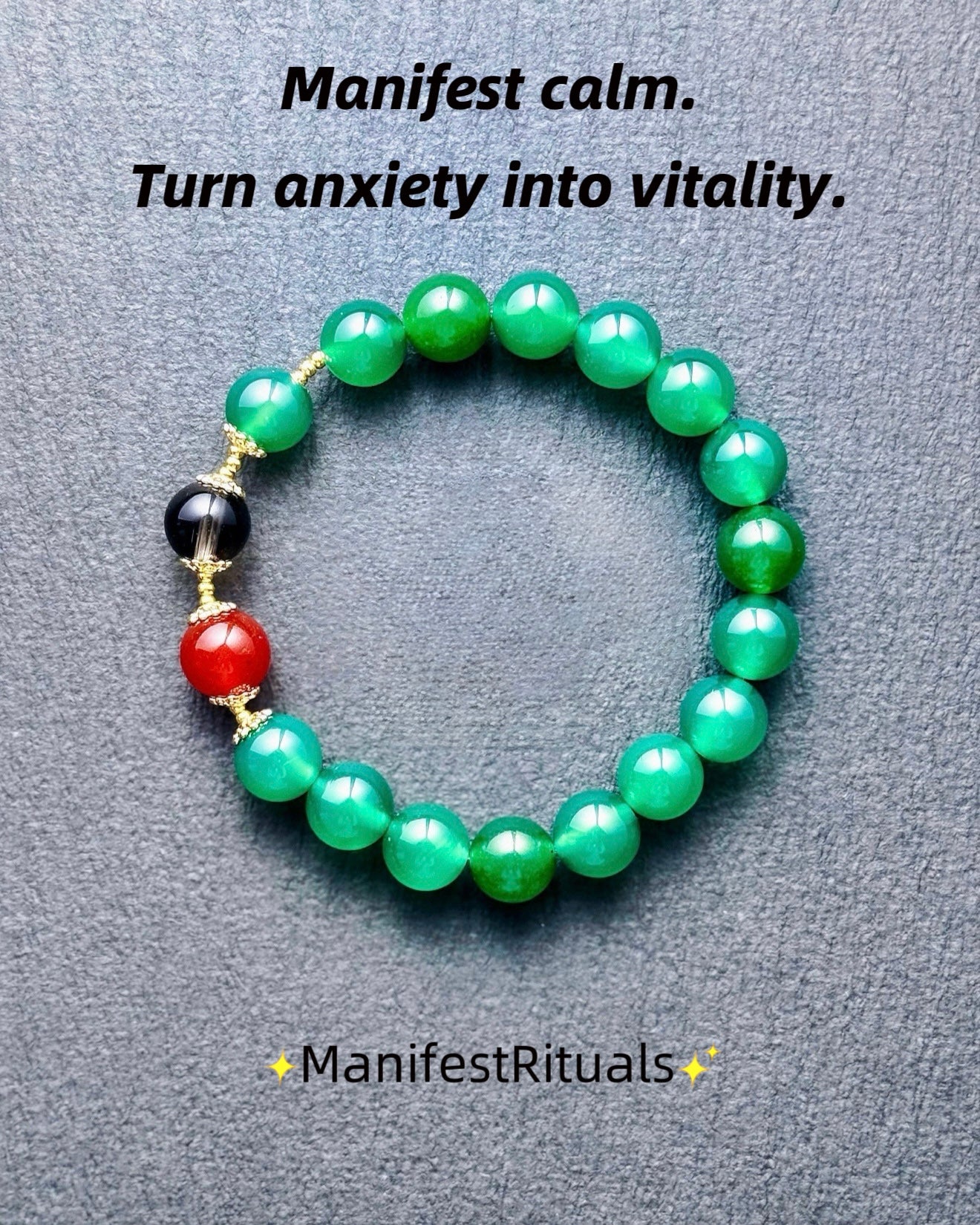 Manifest Calm & Vitality Bracelet – Green Chalcedony, Red Agate & Smoky Quartz
