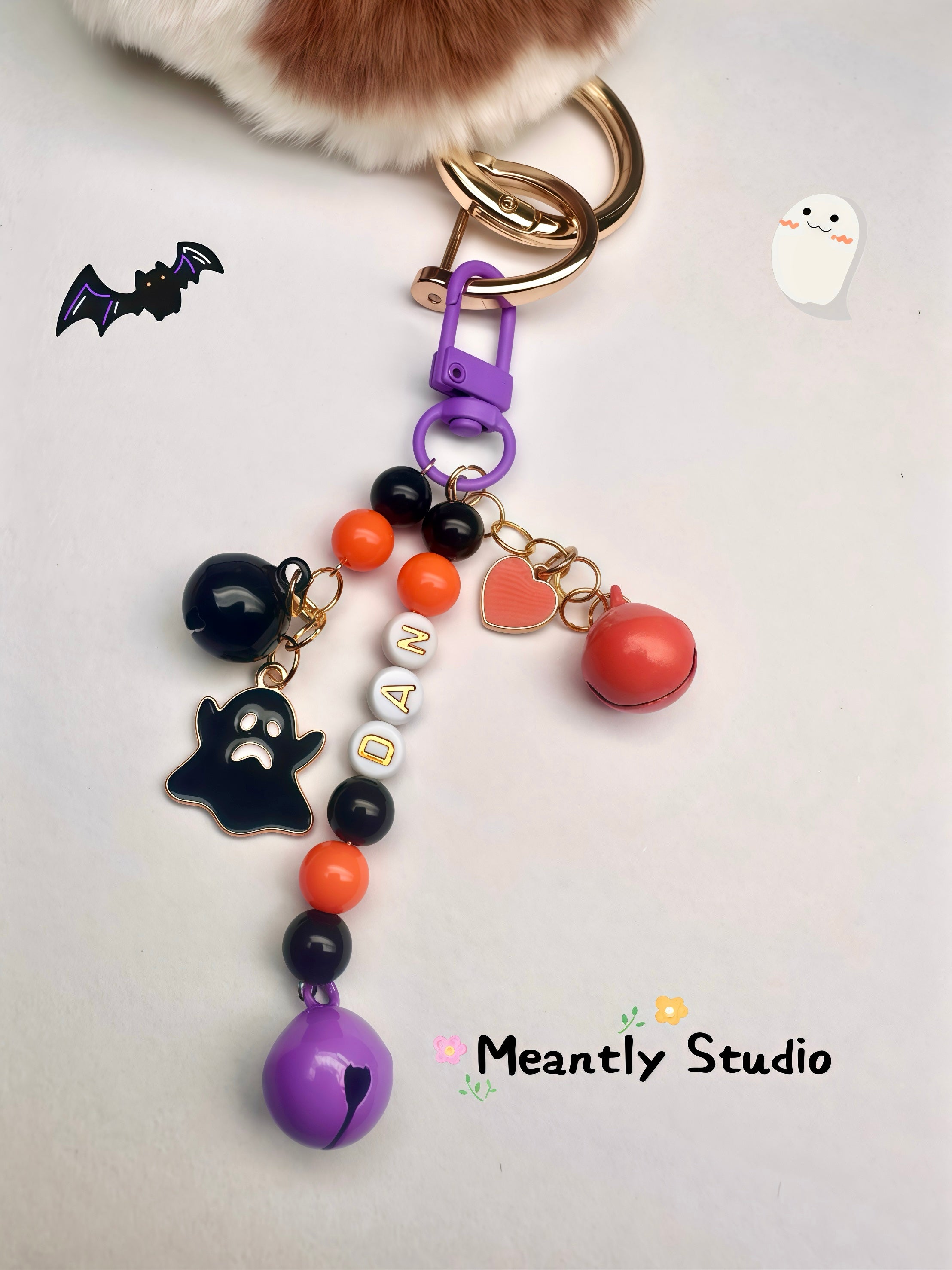 Personalized Halloween Bag Charm: Ghost, Pumpkin, Cat & Vampire