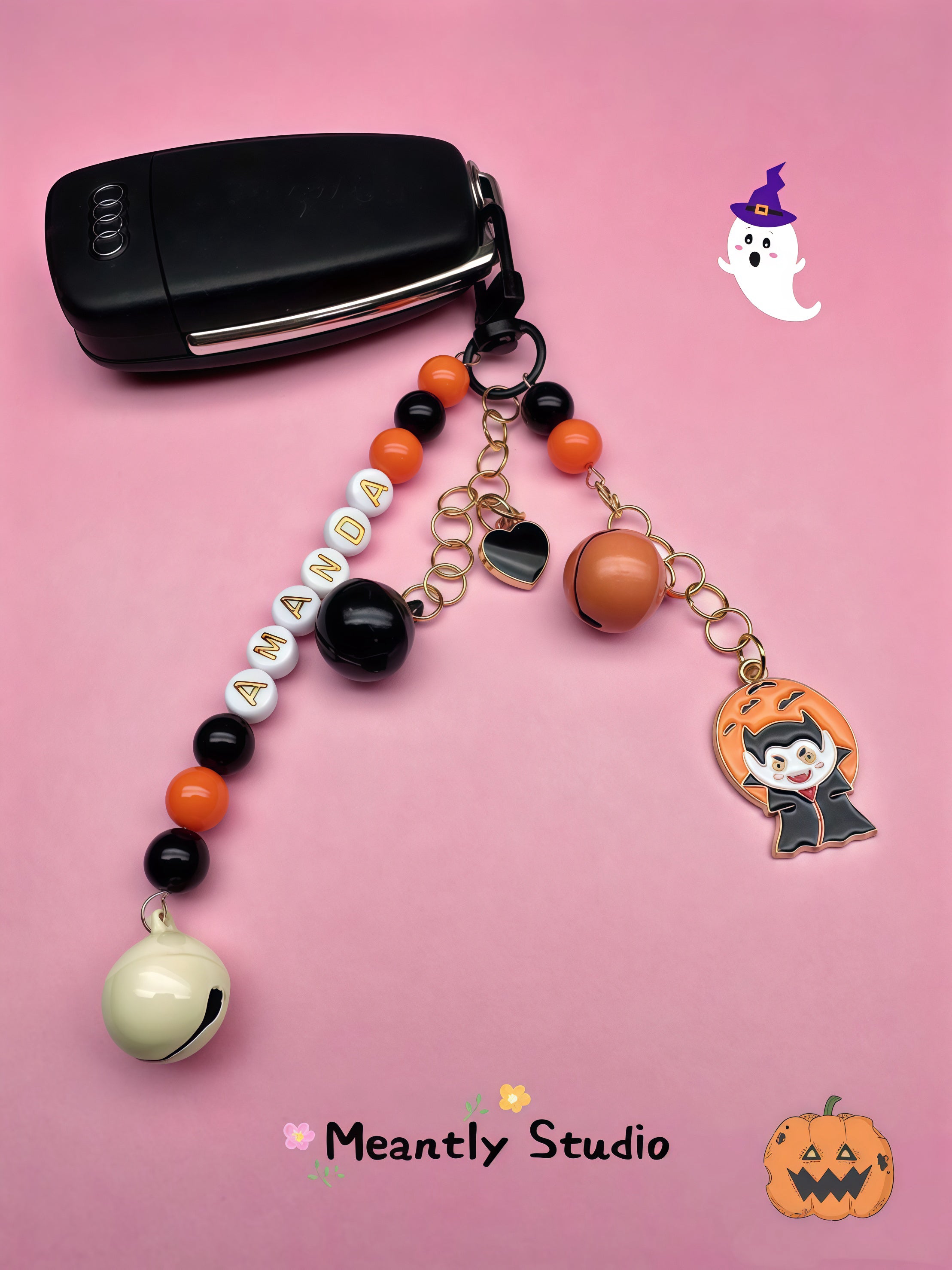 Personalized Halloween Bag Charm: Ghost, Pumpkin, Cat & Vampire