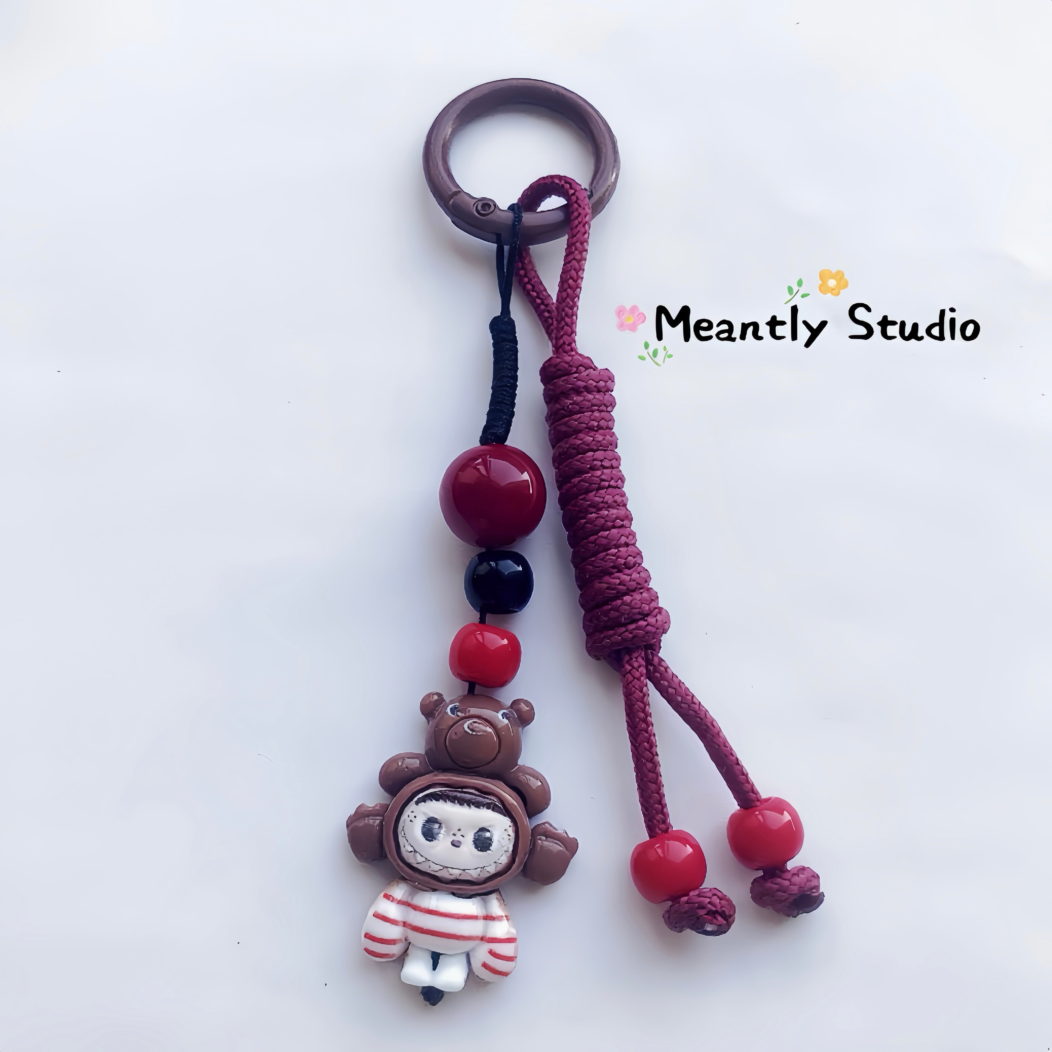 Labubu-Inspired Beaded Keychain: Kawaii Bag Charm with Bell
