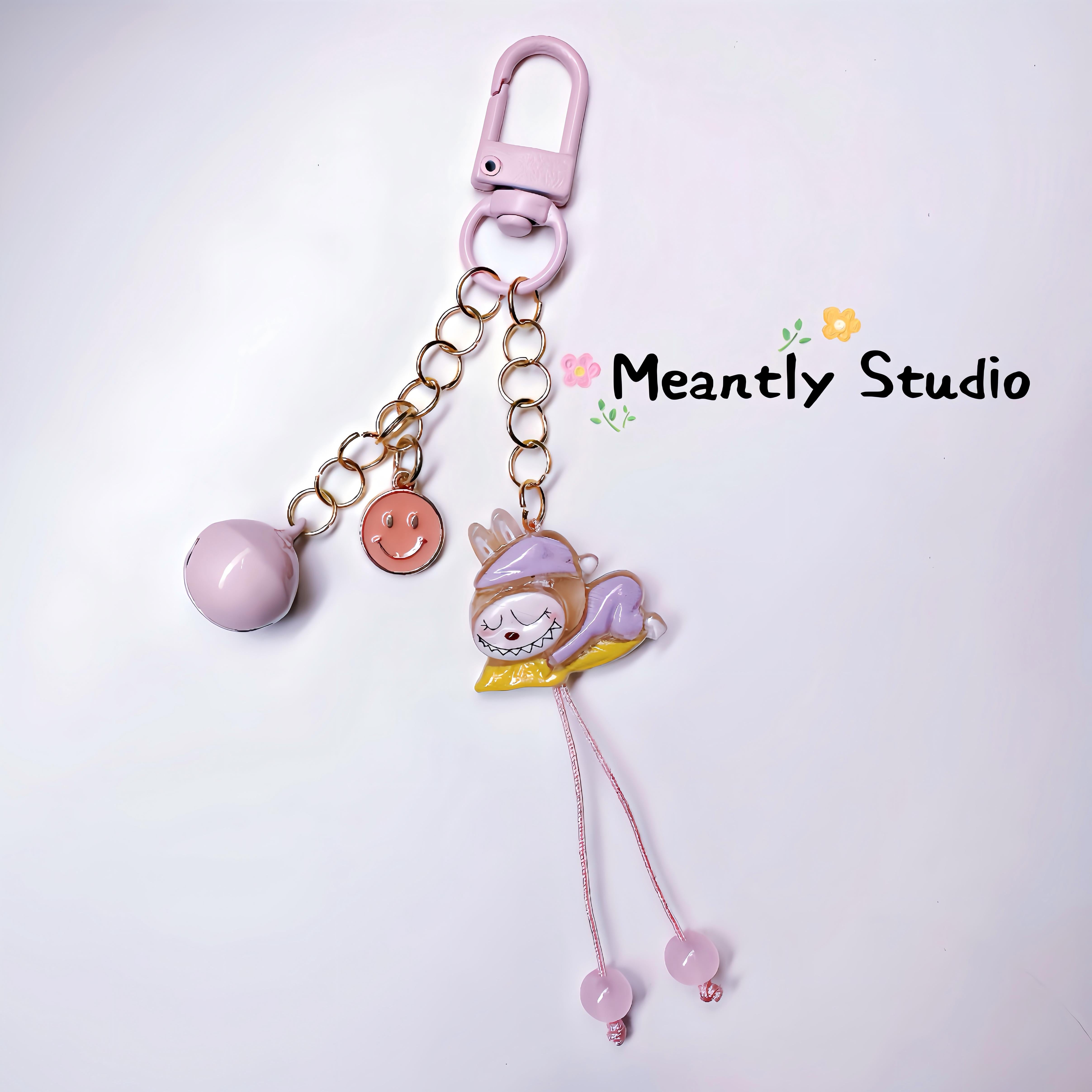 Labubu-Inspired Beaded Keychain: Kawaii Bag Charm with Bell