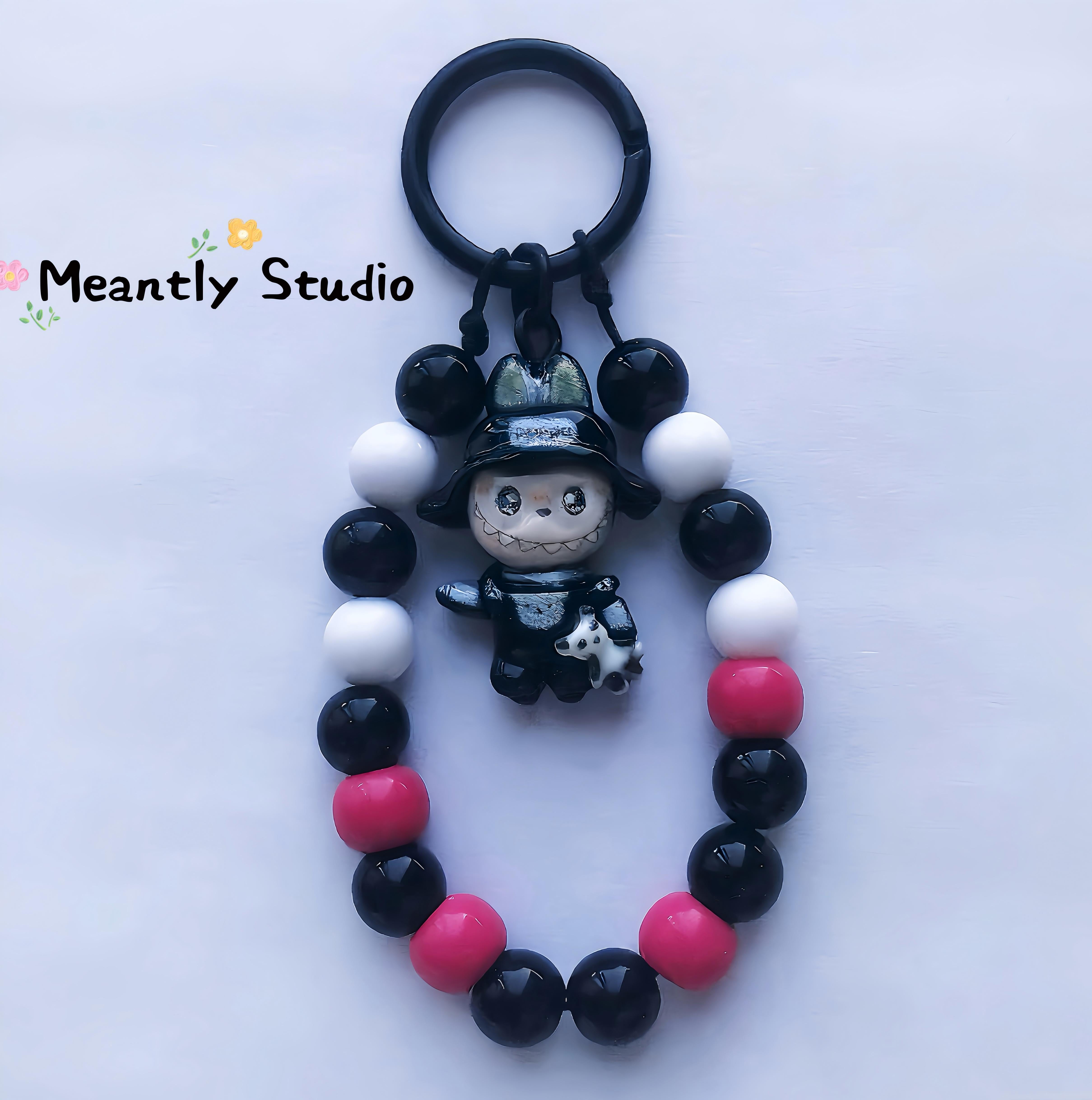 Labubu-Inspired Beaded Keychain: Kawaii Bag Charm with Bell